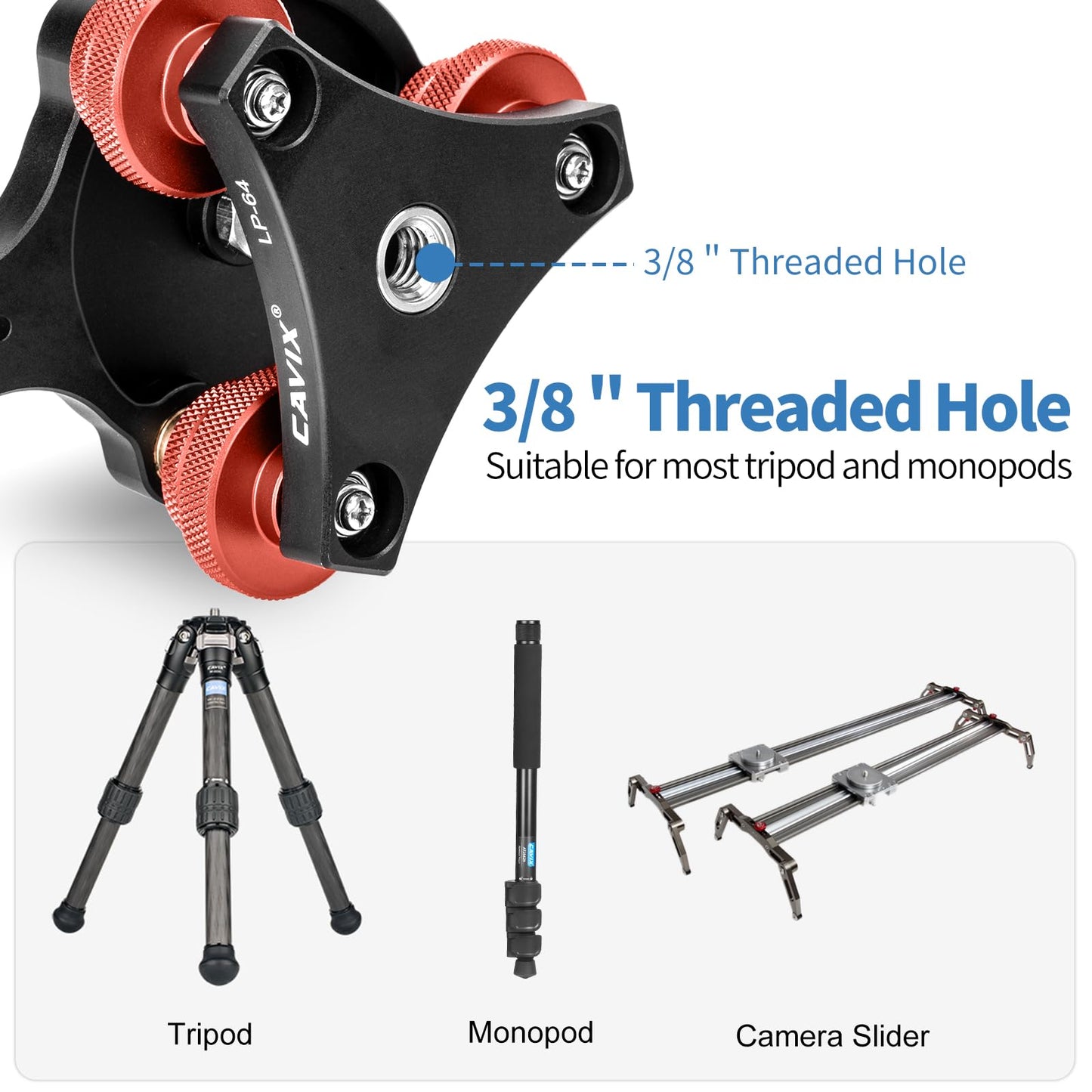 CAVIX Camera Leveler Tripod Leveling Base Tri-Wheel Head for Macro Photography Aluminum w Bubble Level 3 Axis Level with +/-5 Degree Precision