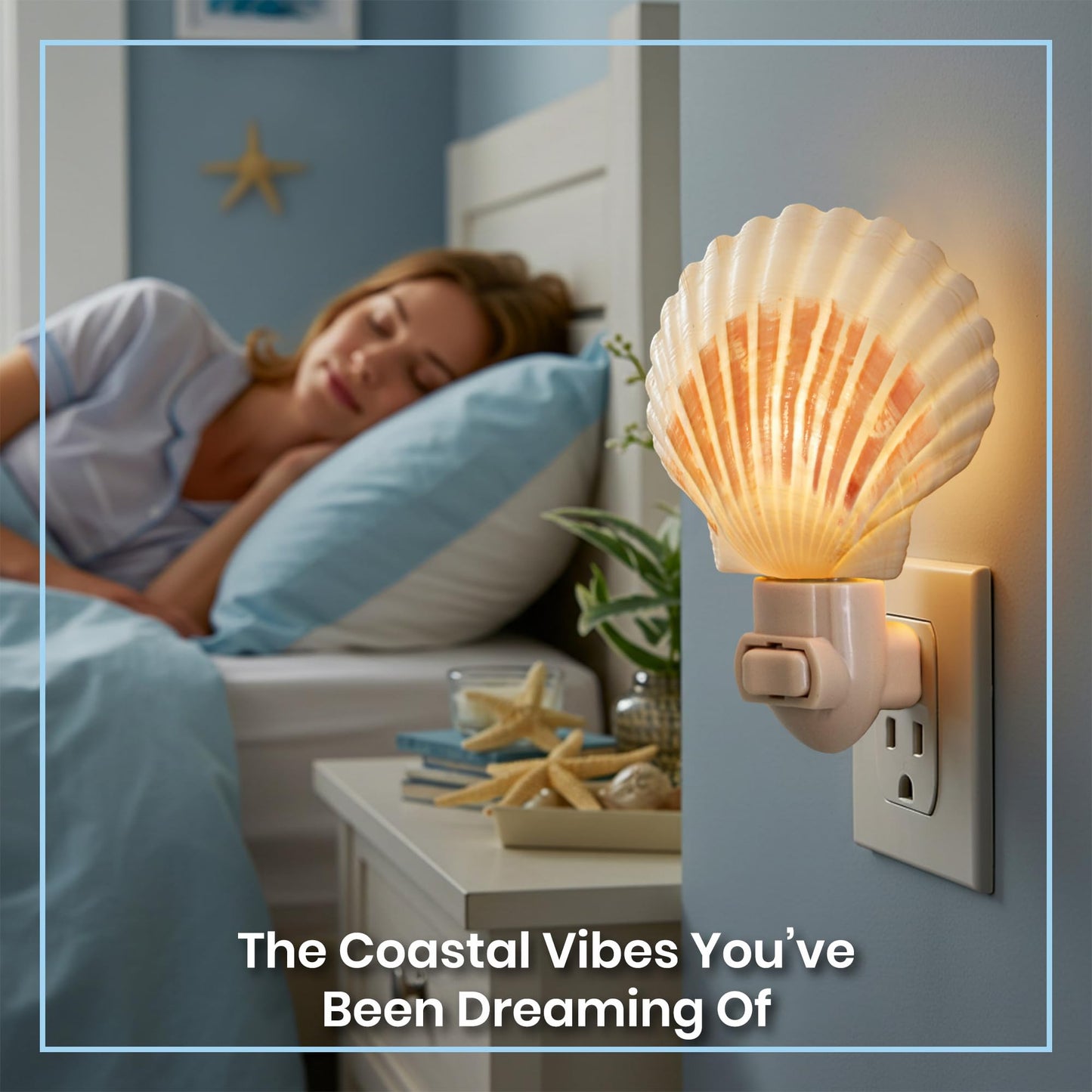 Nautical Crush Trading Seashell Night Light - Beach Night Light with Natural Clam Shell Light for Bathroom - Sea Shell Lamp - Seashell Lamp Plug Into