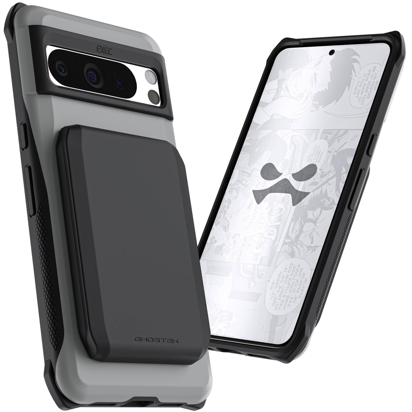 Ghostek Exec Wallet Case for Google Pixel 8 Pro - Magnetic Credit Card Holder, Compatible with Wireless Charging, Kickstand (6.7 Inch, Gray)