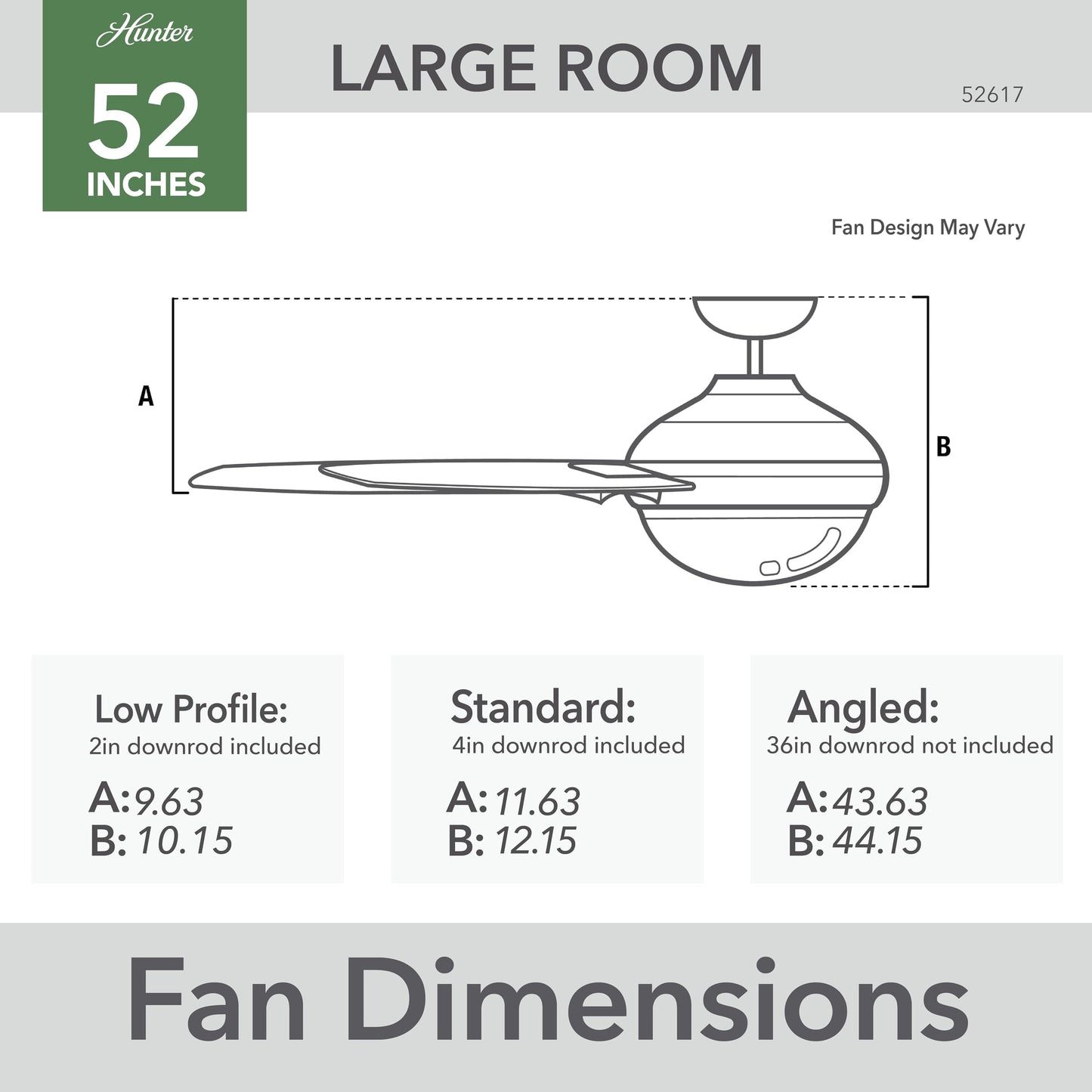 Hunter Fan 52 inch Ceiling Fan with No Light, Outdoor or Indoor White Ceiling Fan with 3 Blades for Porch, Living Room, Office, Kitchen, Garage