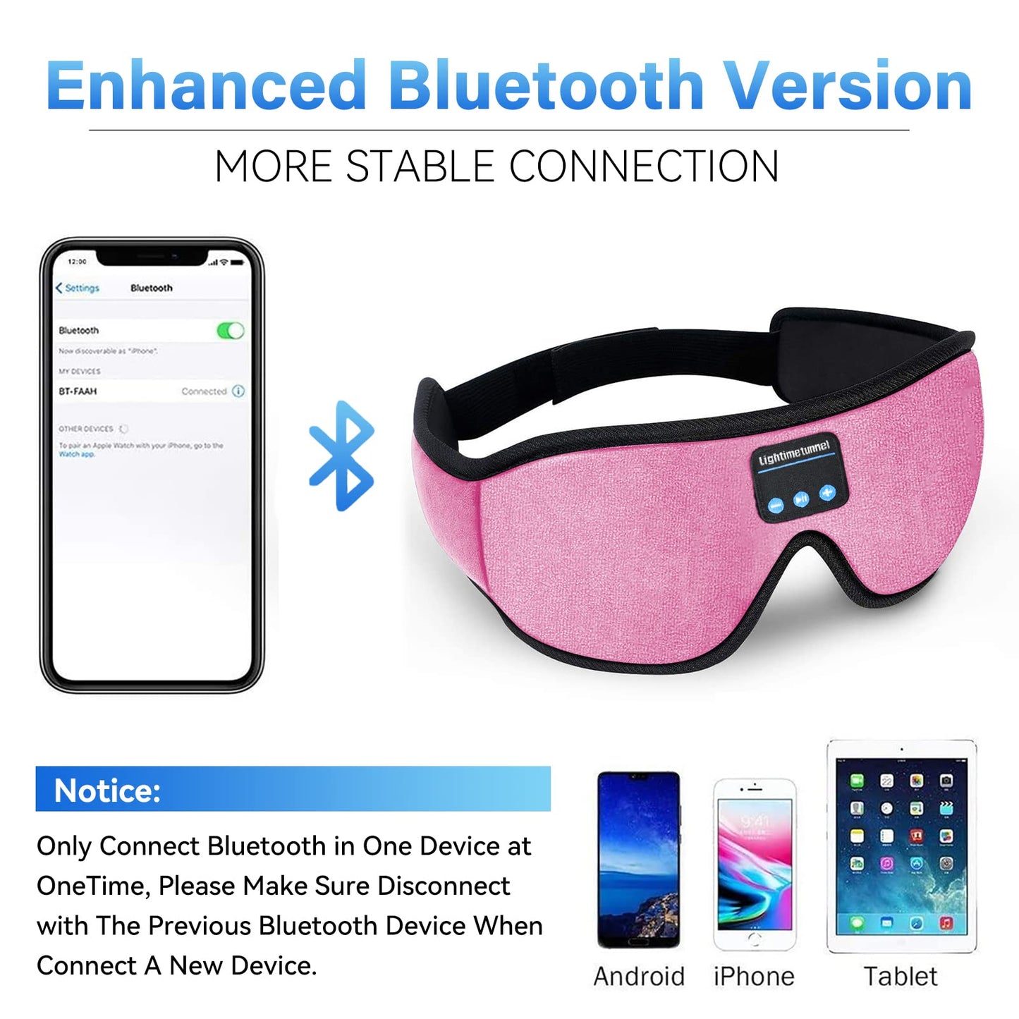 Sleep Headphones, 3D Sleep Mask, LIGHTIMETUNNEL Washable Sleeping Headphones with Ultra Thin Stereo Speakers Microphone Hands Free for Insomnia…
