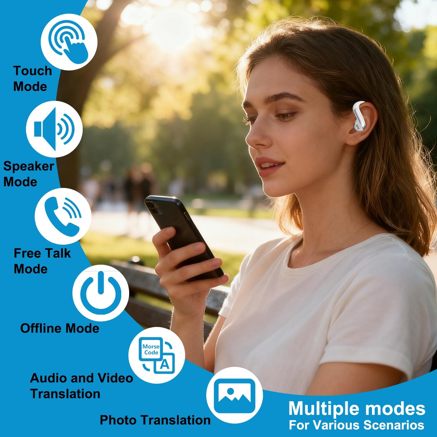 Translation Earbuds Real Time AI-Powered 164+ Language, 3-in-1 Translator for Travel, Business, and Study, Wireless Noise Cancelling, Portable Design