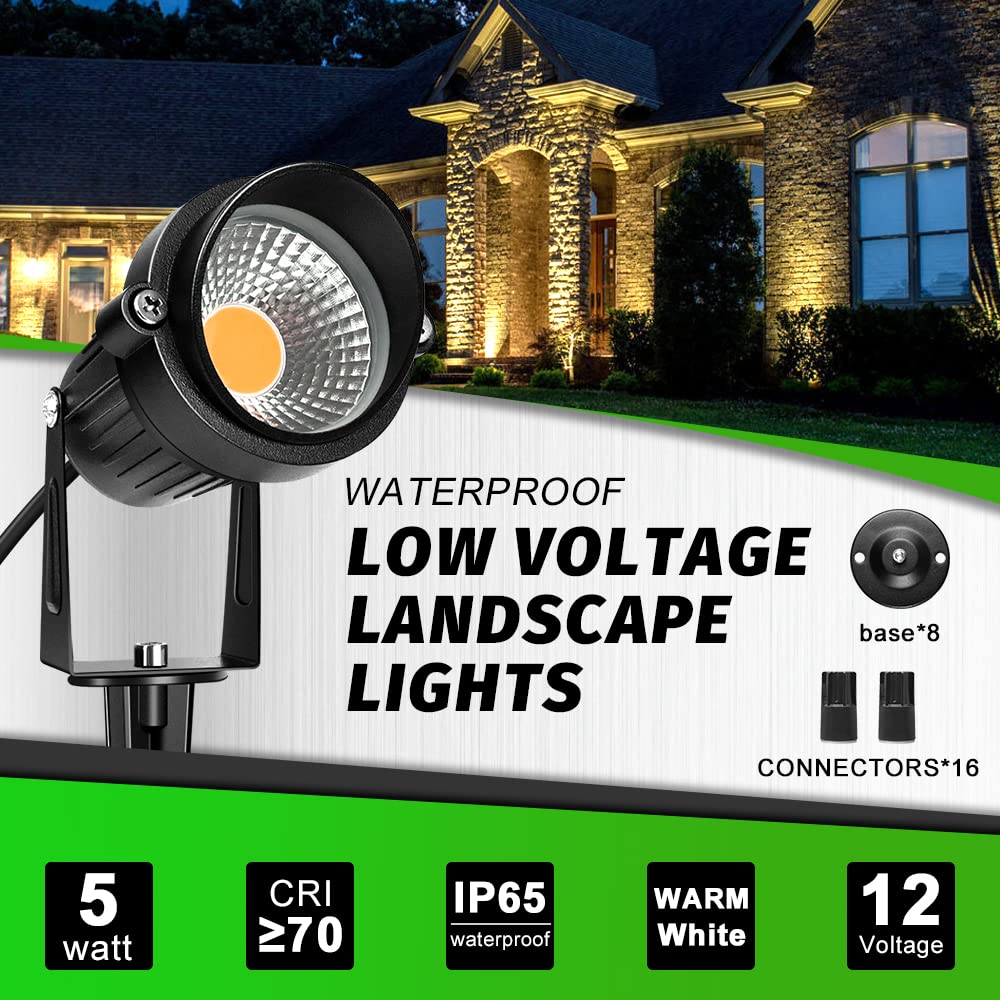 LightingWill 5W LED Landscape Lights, Warm White 3000K-3500K, Waterproof DC 12V COB LED Outdoor Wall Spotlight Low Voltage Garden Tree Spot Lighting