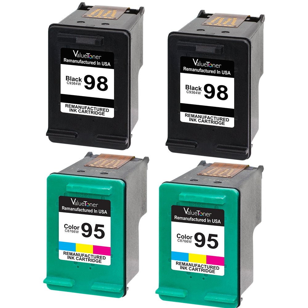 Valuetoner Remanufactured Ink Cartridge Replacement 4 Pack for HP 98 & 95 CB327FN (2 Black,2 Tri-Color) for HP Officejet