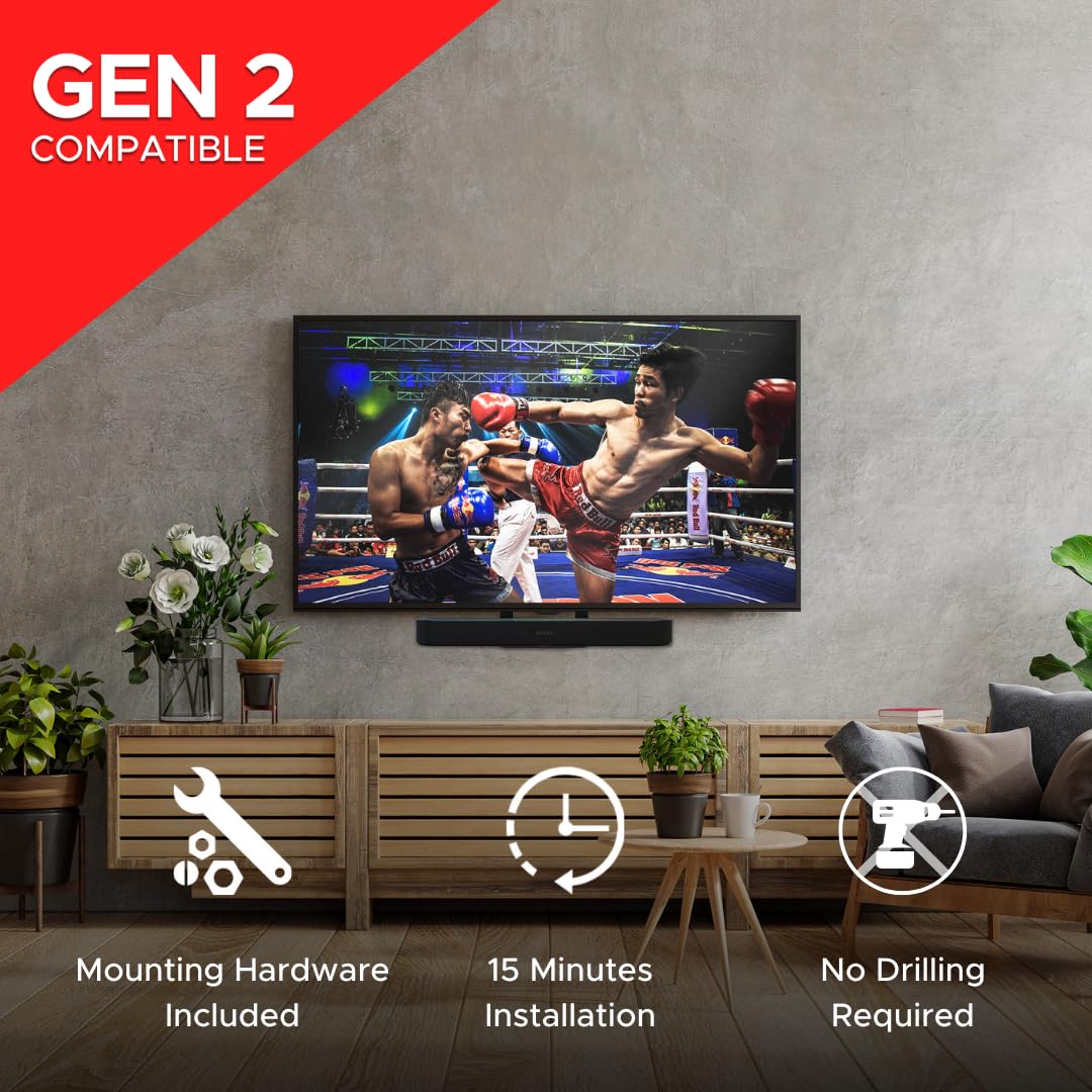 Sound Bass Beam TV Mount, Compatible with Generation 1 & 2 Sonos Beam Mounting Bracket for TV, Black, Full Hardware Kit Included, Beam Soundbar