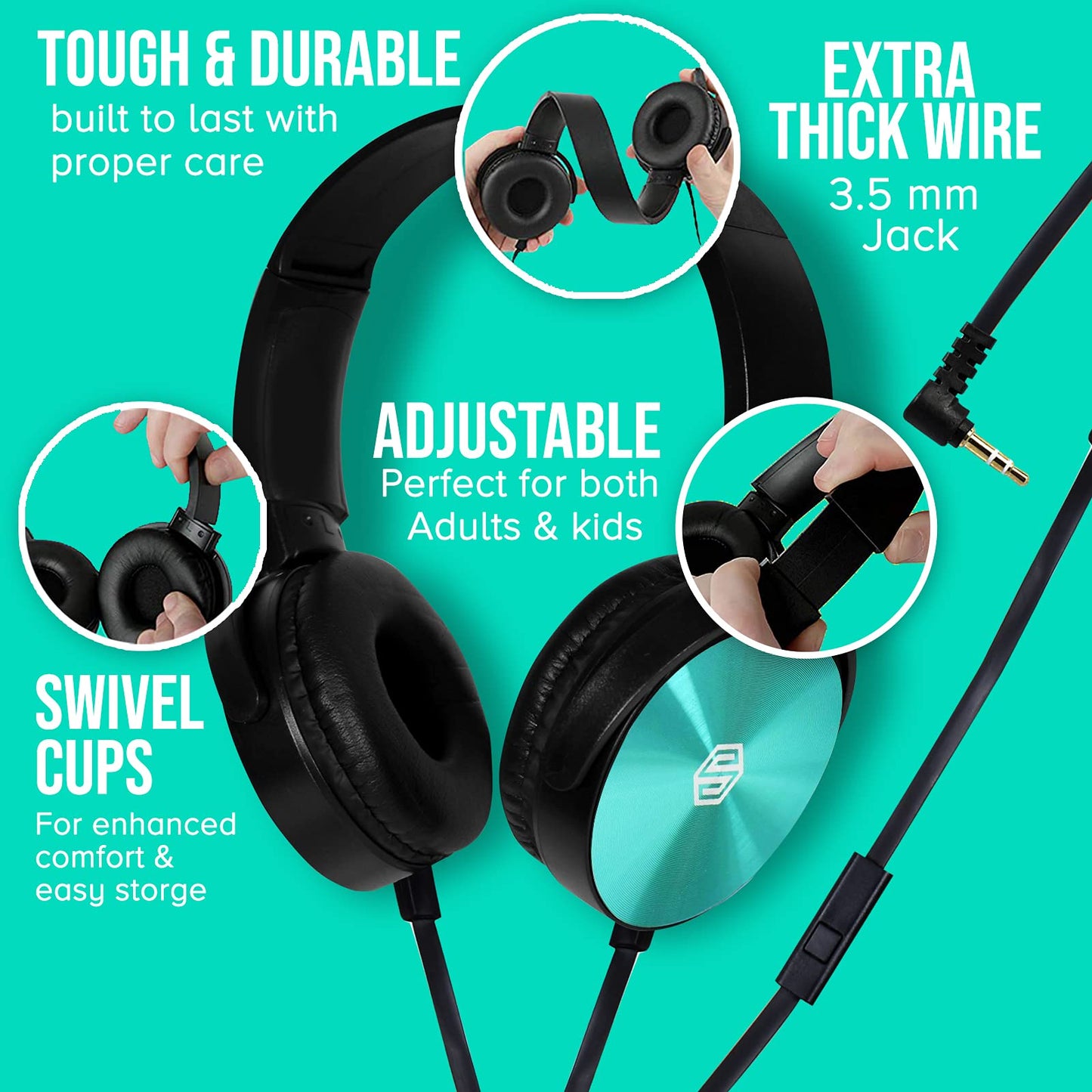 Premium Classroom Headphone with Microphone (5 Pack) - Kids Wired Earphones with Mic for School Students K-12 & Teachers, Soft Swivel On Ear Pads…
