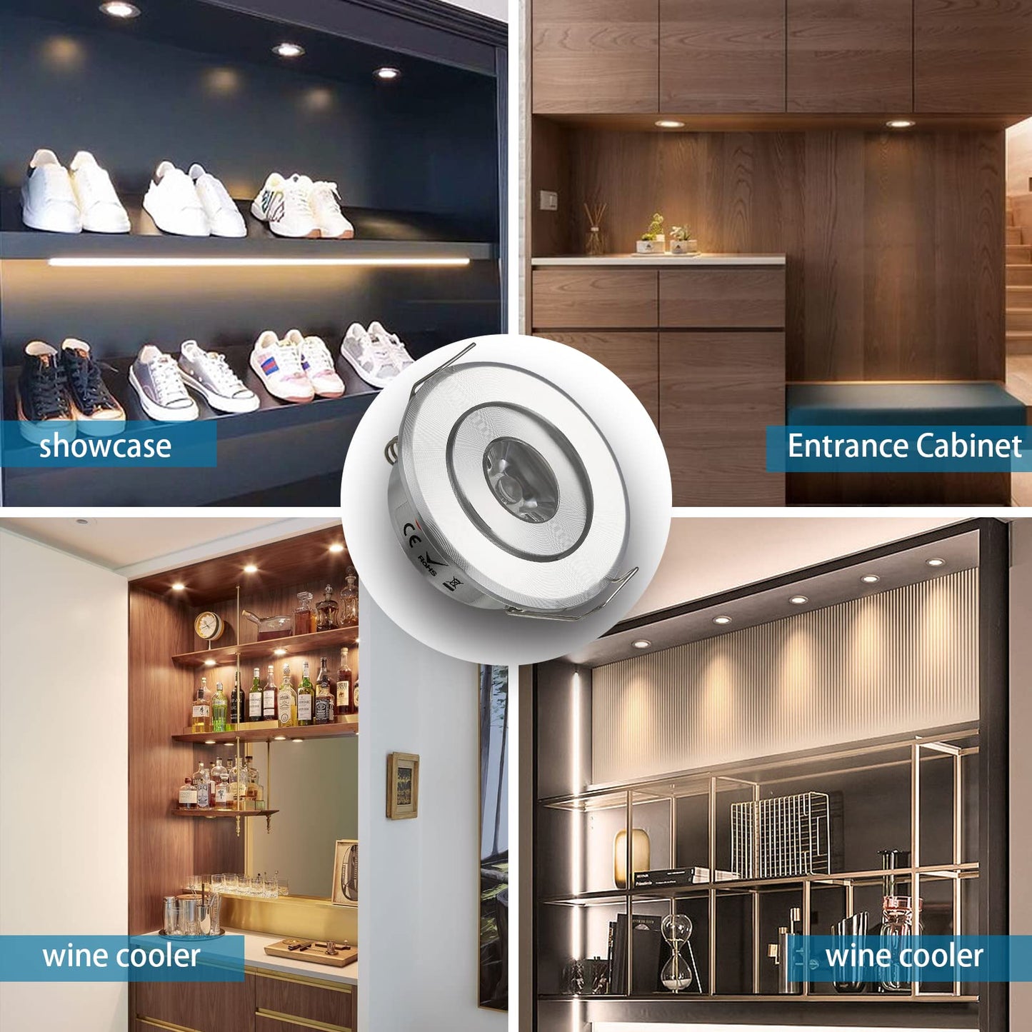 JOYINLED (Pack of 10 3W Mini LED Down Lights Small Recessed Round LED spotlihgts Under Cabinet Lights 3000K