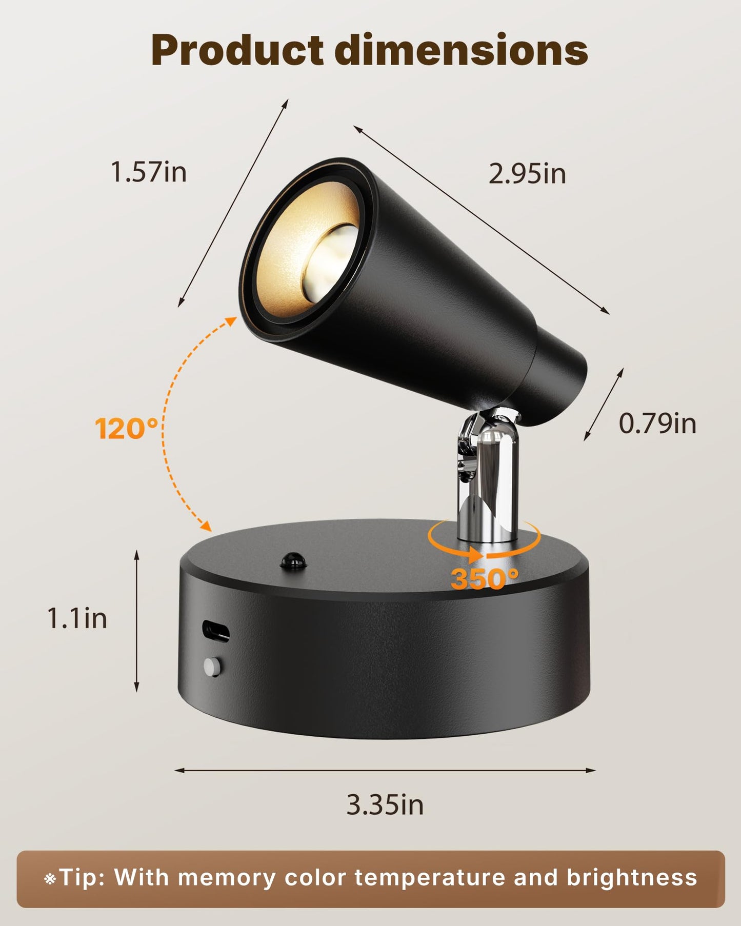LYTARA LED Spotlights Indoor, 5000mAh Rechargeable Battery Powered Picture Lights, Dimmable&Timer, 3CCT, Cordless LED Uplights with Remote, Accent