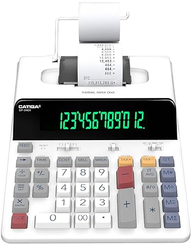 CATIGA 12 Digit Thermal Printing Calculator with Tape Print Out, Ink-Free Adding Machine, 5X Faster Quite at 8.0 LPS, Extra Large Fluorescent Display