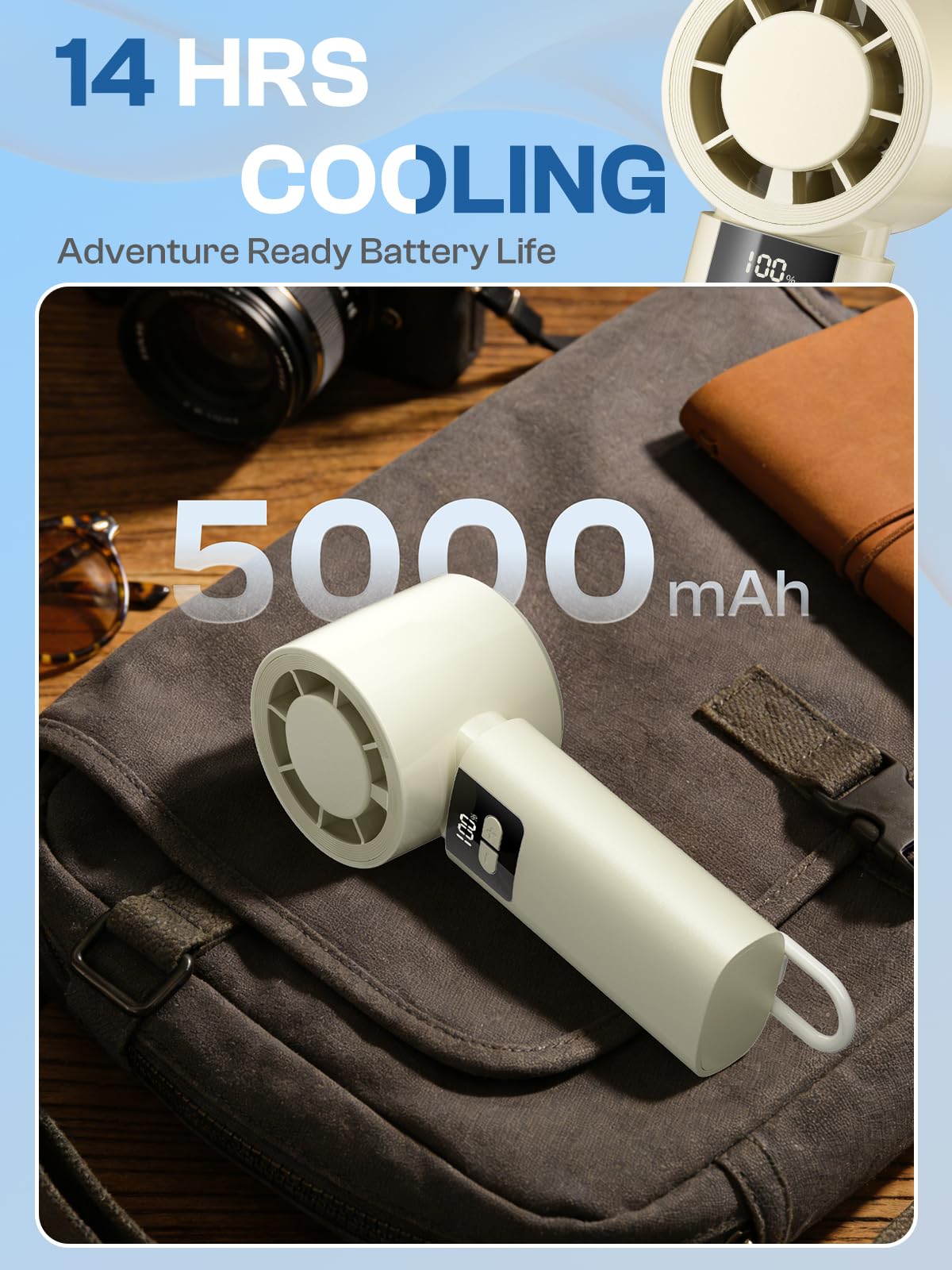 200 Adjustable Speed Portable Handheld Fan, 5000mAh Turbo Mini Fan for Personal Cooling, 3H Fast Charge Small Travel Fan with LED Power Display, Desk