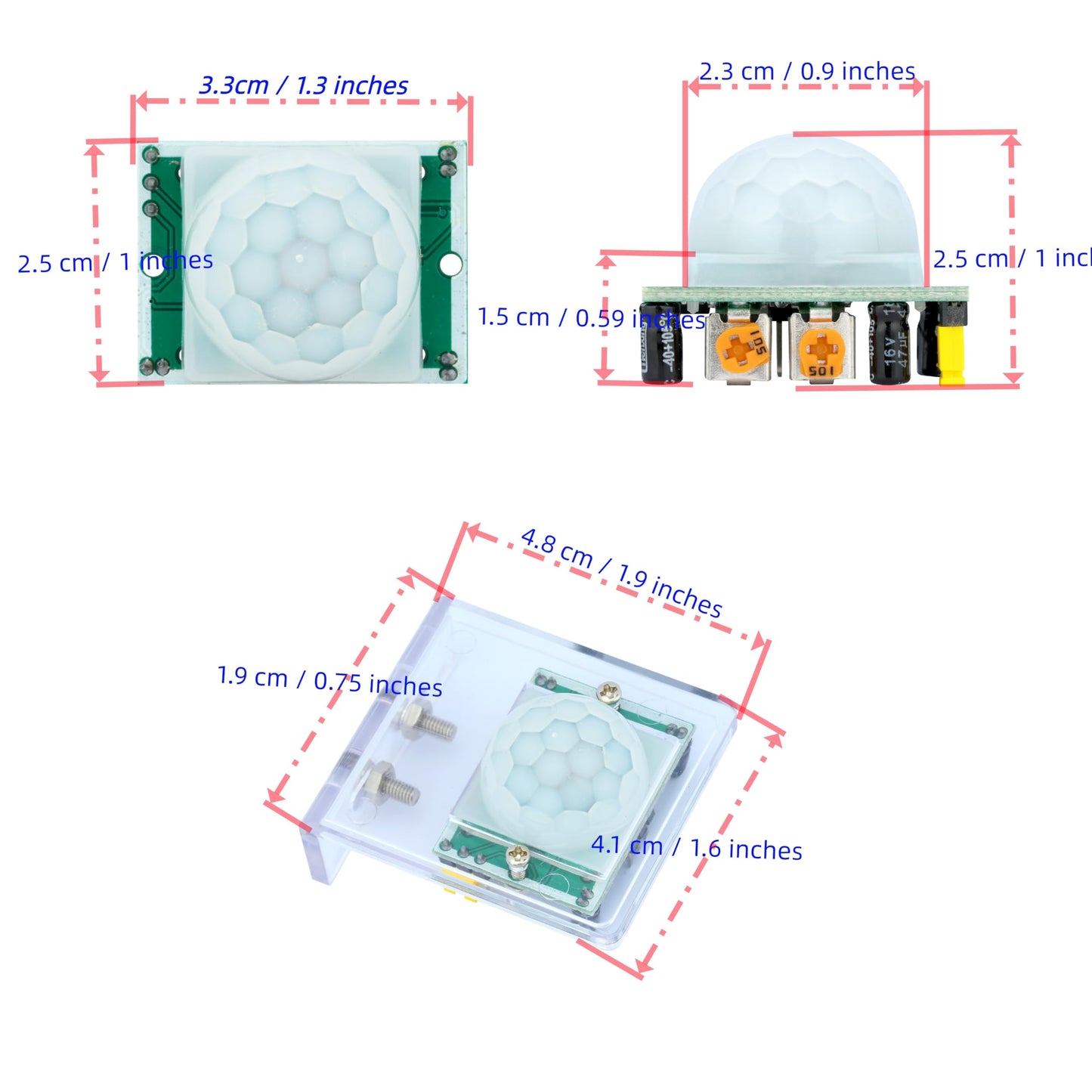 WWZMDiB 5 Pcs PIR Sensor Compatible with HC-SR501 PIR Motion Module for Arduino Raspberry Pi STM32 (Comes with 2 Dedicated Cases)