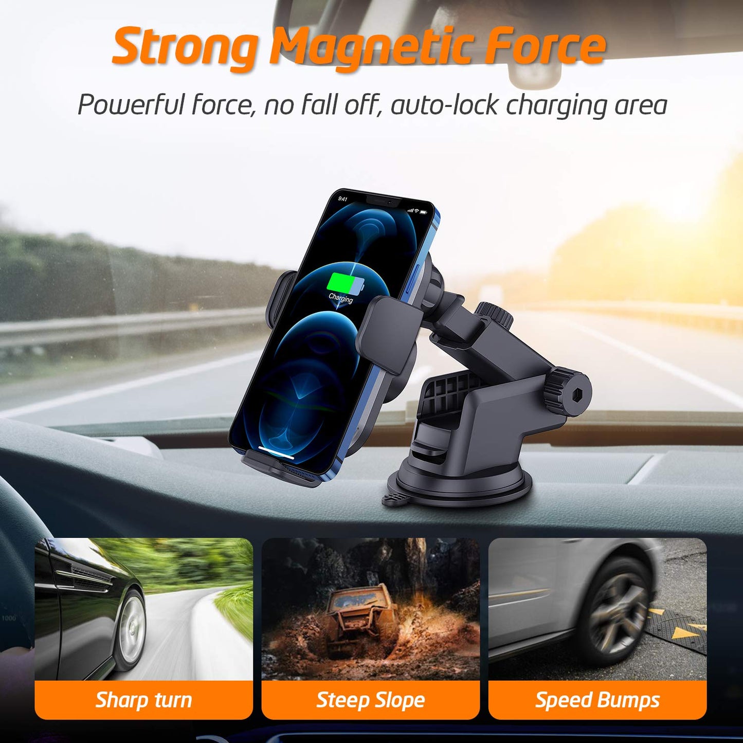 WixGear Wireless Car Charger, (New Version Automatic Arms) Auto-Clamping Fast Wireless Car Charger, Phone Holder for Car, 15W Qi Fast