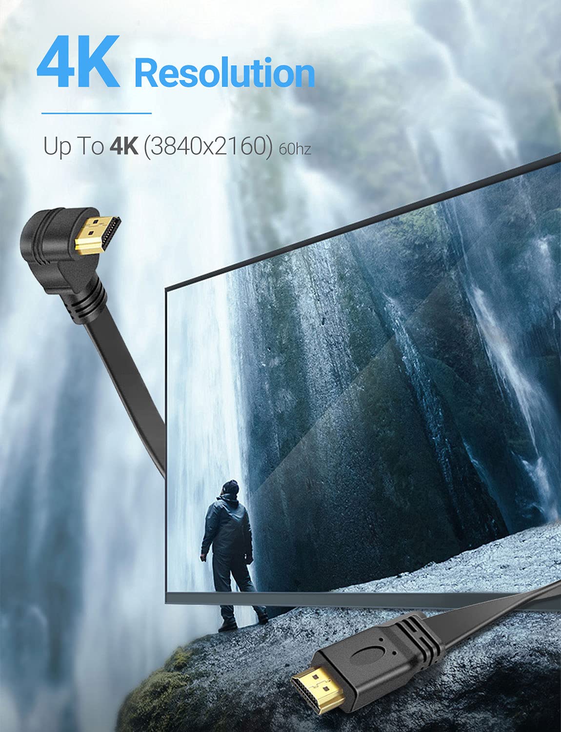 URWOOW Flat Slim High Speed HDMI Male to Male Extension Cable 90 Degree Down Angle (1 Feet) Adapter Converter Cable