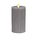 Luminara Metallic Embossed Pillar, Grey Flameless LED Candle 3.25" x 6.5", Battery Operated Real Flame Technology w/Timer Function, Paraffin Wax