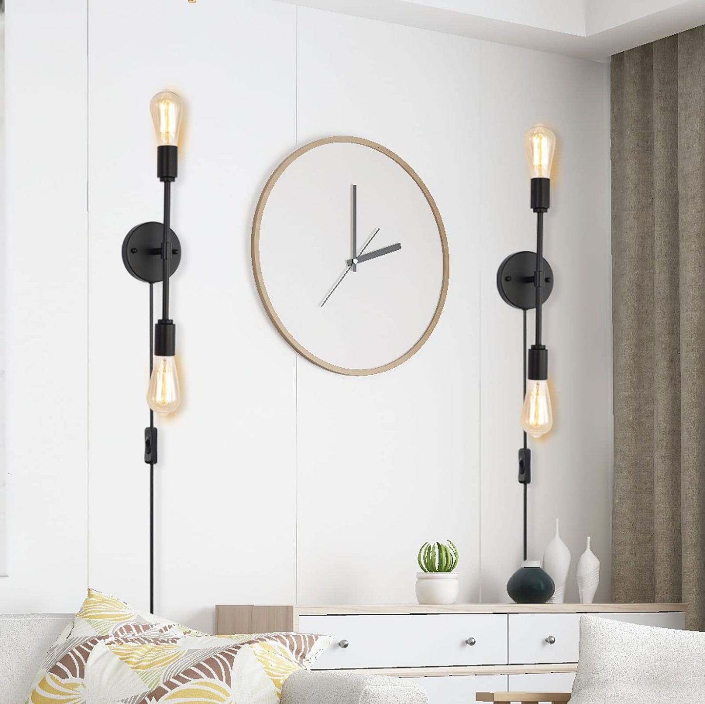 BANGANMA 2-Light Black Bathroom Vanity Light Fixtures?Modern Industrial Wall Light Fixtures with On/Off Switch Cord, Plug in Wall Sconce Set of Two