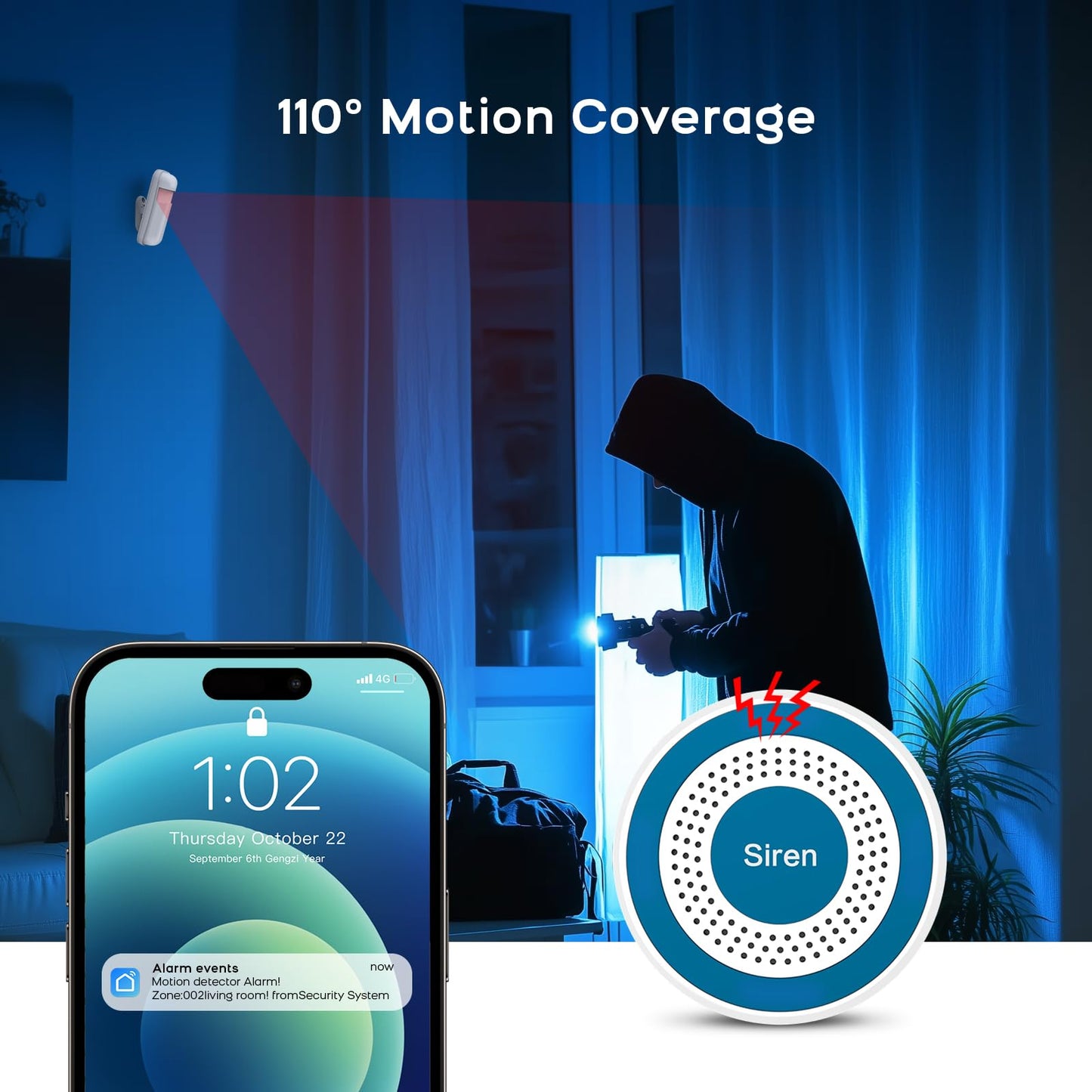 LWOHSI Home Security Systems with Door/Window Sensors and Motion Detectors,Wireless Burglar Alarm Kits with APP Real-Time Alerts,Compatible with Alexa