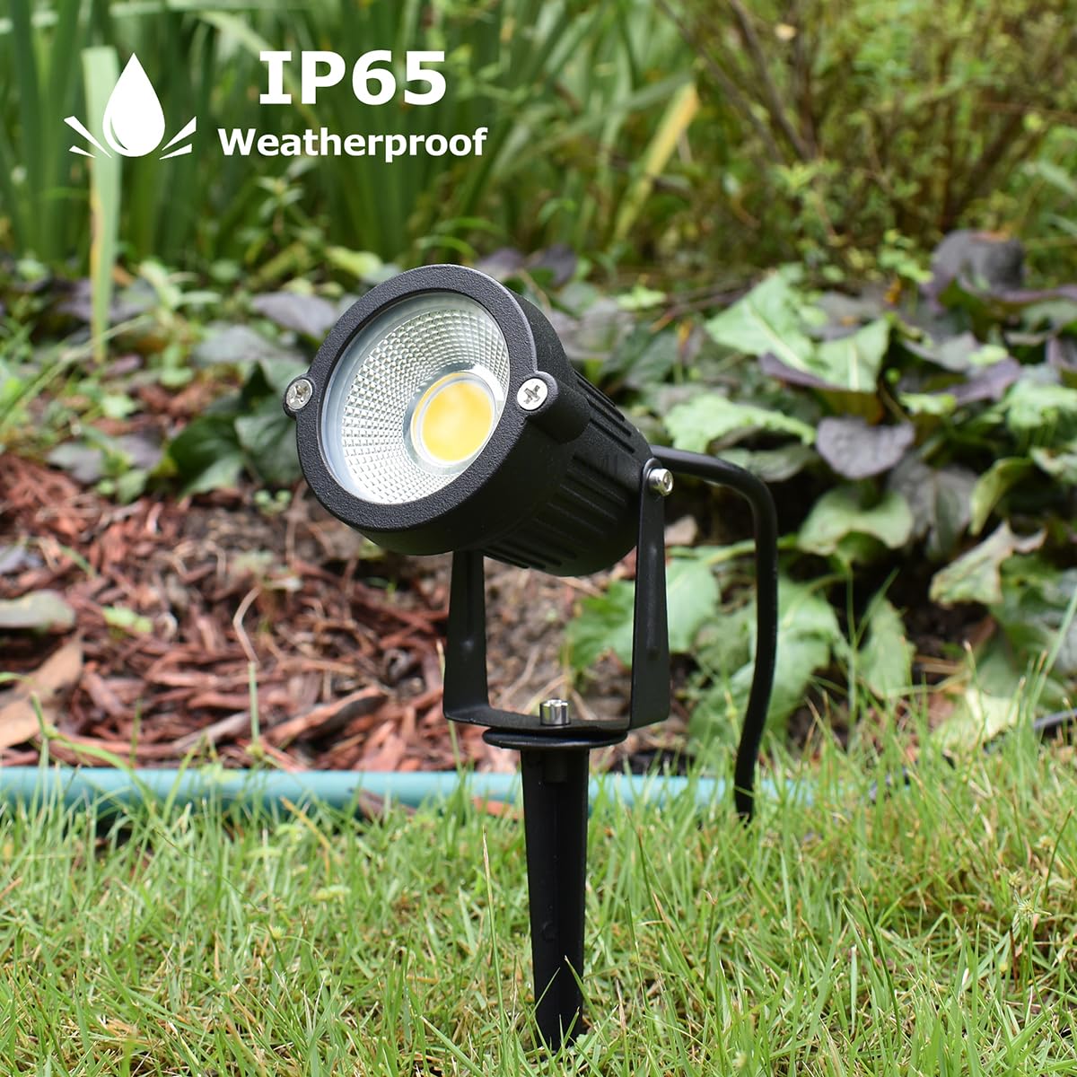 J.LUMI GSS6005 Outdoor Plug-in LED Spotlight - 5W 450LM Warm White 3000K, IP65 Waterproof Landscape Spotlight with Ground Stake, Metal, 3ft Cord, 120V