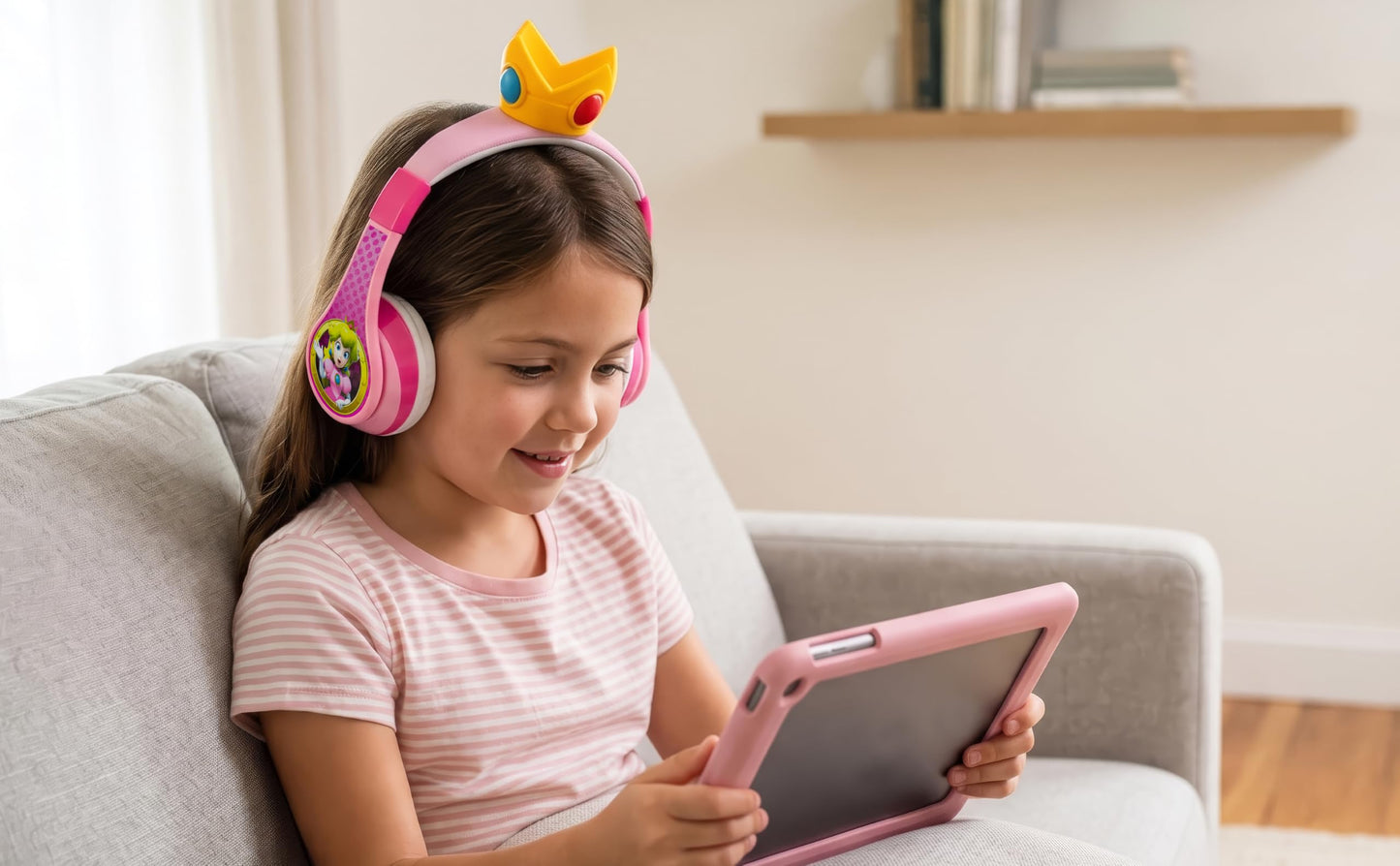 Princess Peach Bluetooth Headphones for Kids Wireless Headphones for School