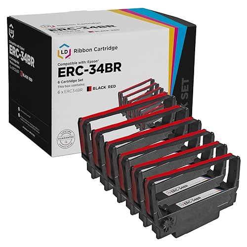 LD Products Compatible POS Ribbon Cartridge Replacement for Epson ERC-34BR (Black & Red, 6-Multipack) Compatible with the Following Epson Printer