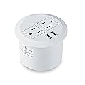 Desktop Power Grommet Power Outlet Socket Desk Data Center 2 Outlet with 2 USB Ports with 10 FT Extension Cord(White)