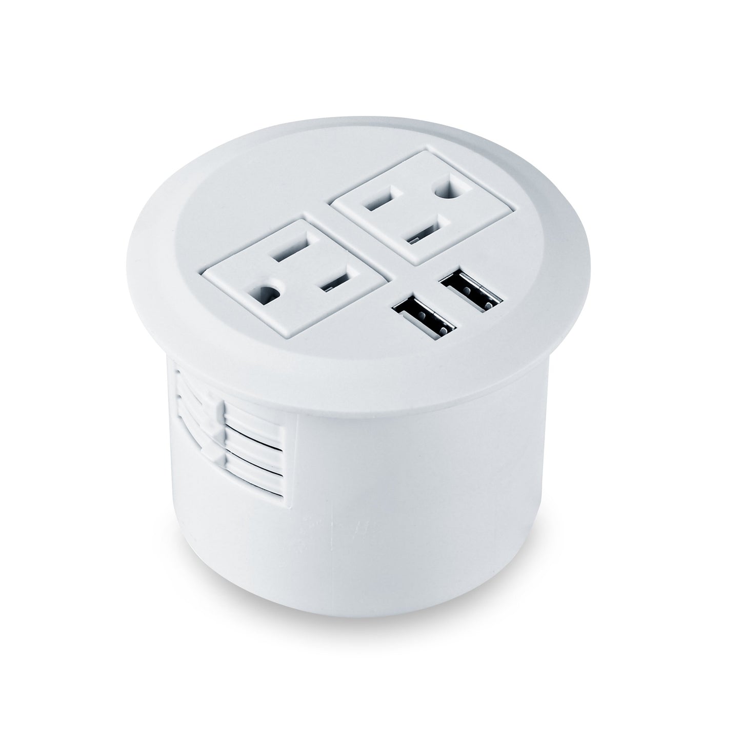 Desktop Power Grommet Power Outlet Socket Desk Data Center 2 Outlet with 2 USB Ports with 10 FT Extension Cord(White)