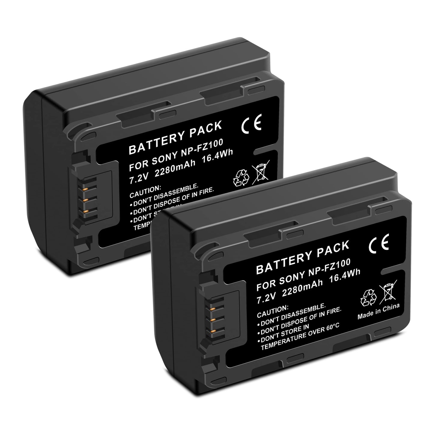 SUGUBU 2-Pack NP-FZ100 Upgraded Li-ion Battery(2280mAh) Replacement for Sony ZV-E1, A7iv, A7iii, A7C, FX3, FX30, A9, Alpha 9, Alpha 9S, A9S, A7RIII