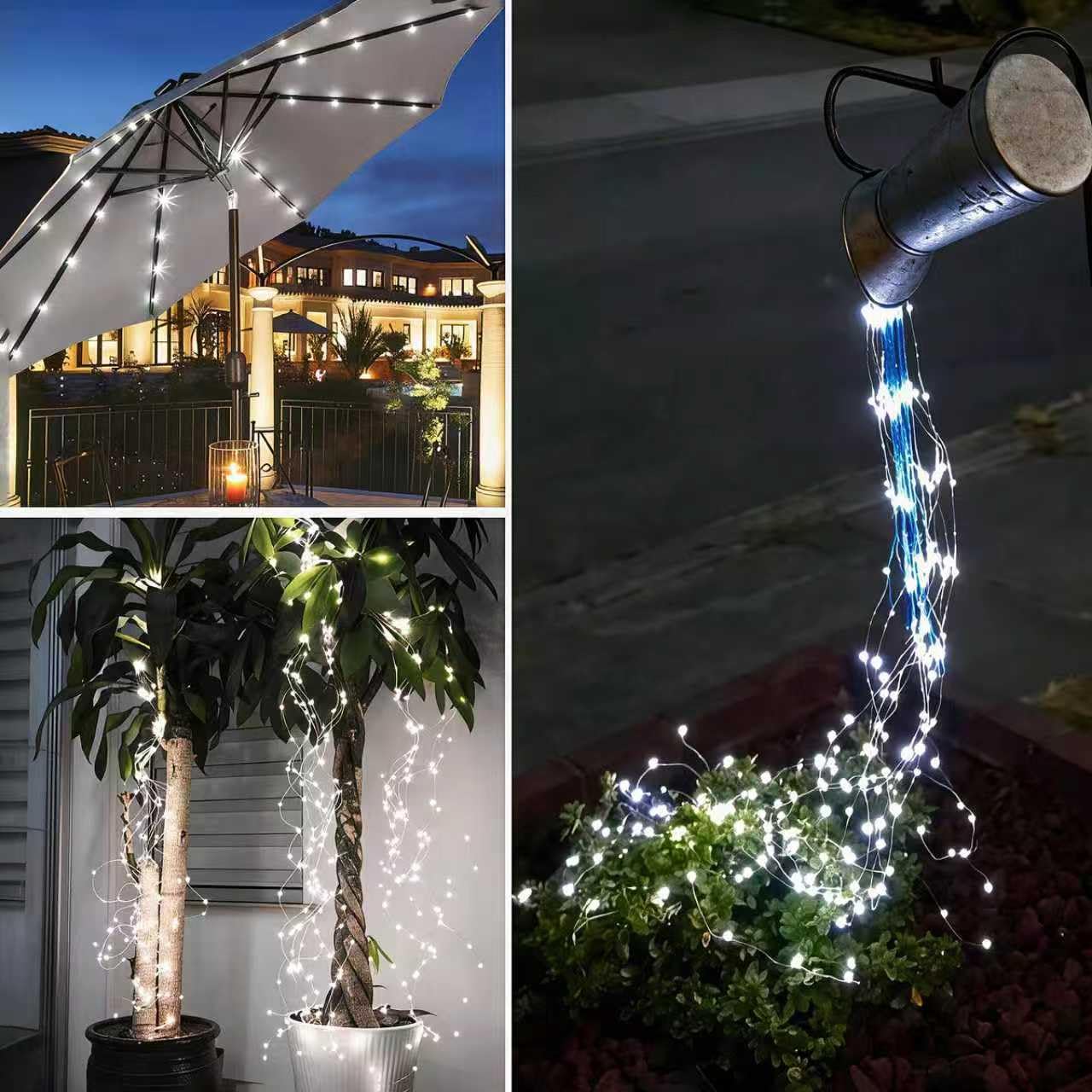 soltuus Solar Fairy Lights Outdoor White, Multi Strand 180 LEDs Watering Can String Light, Waterproof Solar Powered Waterfall Lights, Cool White