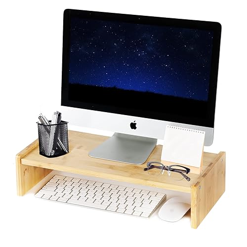 KINLINK Solid Wood Monitor Stand Riser, Monitor Riser with 2 Adjustable Height, 15.8 inch Computer Riser for Computer, iMac, PC, Printer, Computer