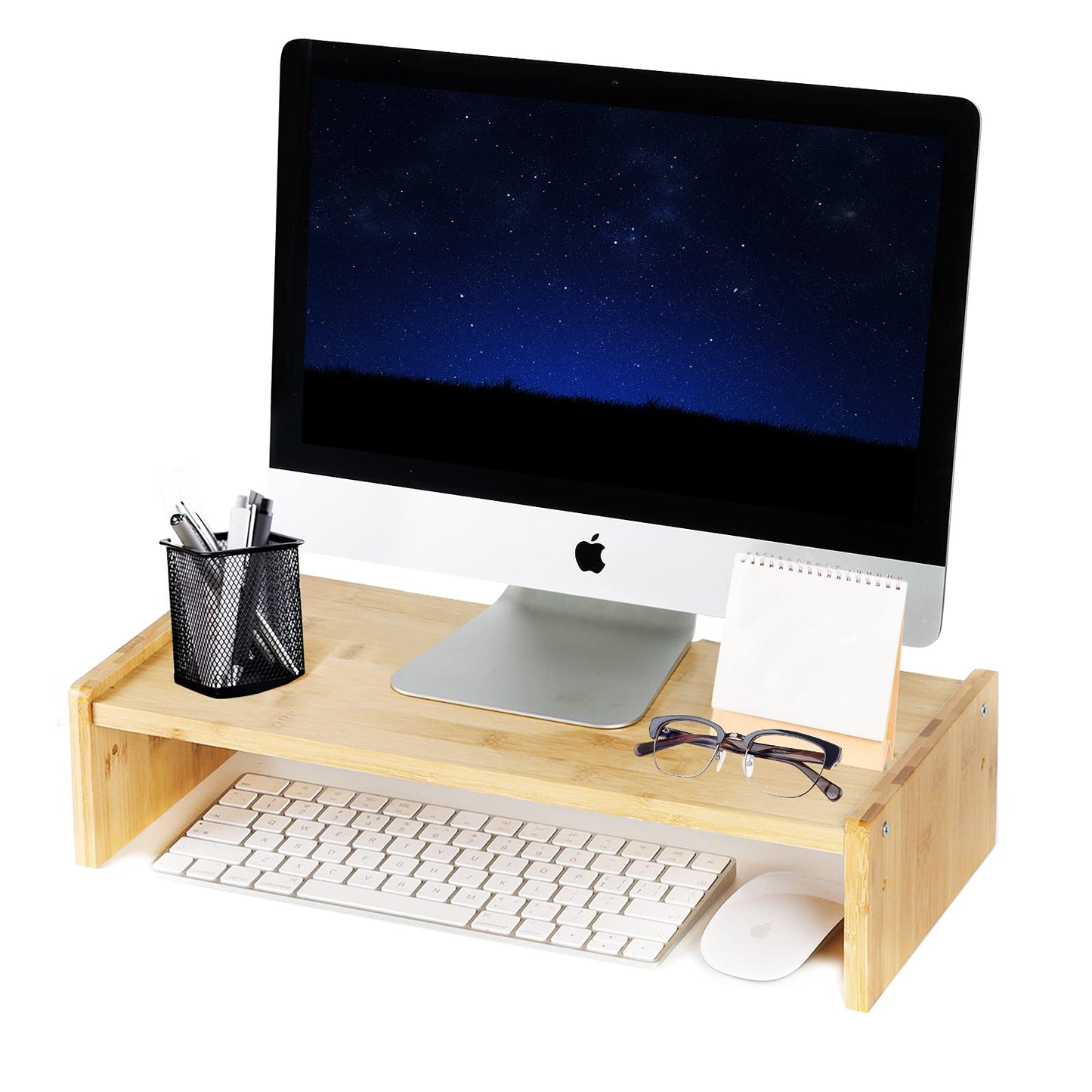 KINLINK Solid Wood Monitor Stand Riser, Monitor Riser with 2 Adjustable Height, 15.8 inch Computer Riser for Computer, iMac, PC, Printer, Computer