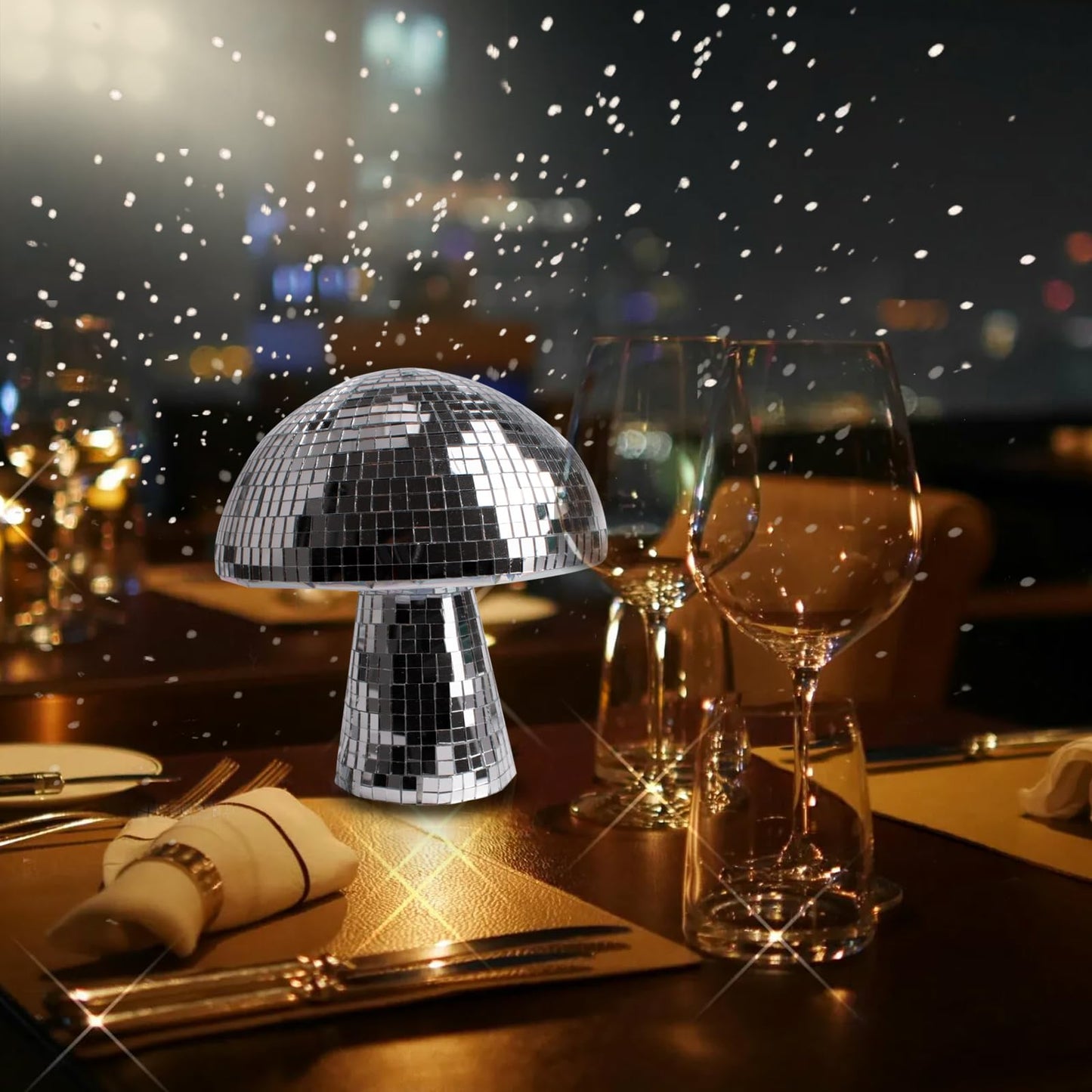 Mushroom Disco Ball Creative Silver Freestanding Mushroom Shape Disco Ball,Reflective Sliver Mirror Glitter Lights for Party, Bedroom,Stage