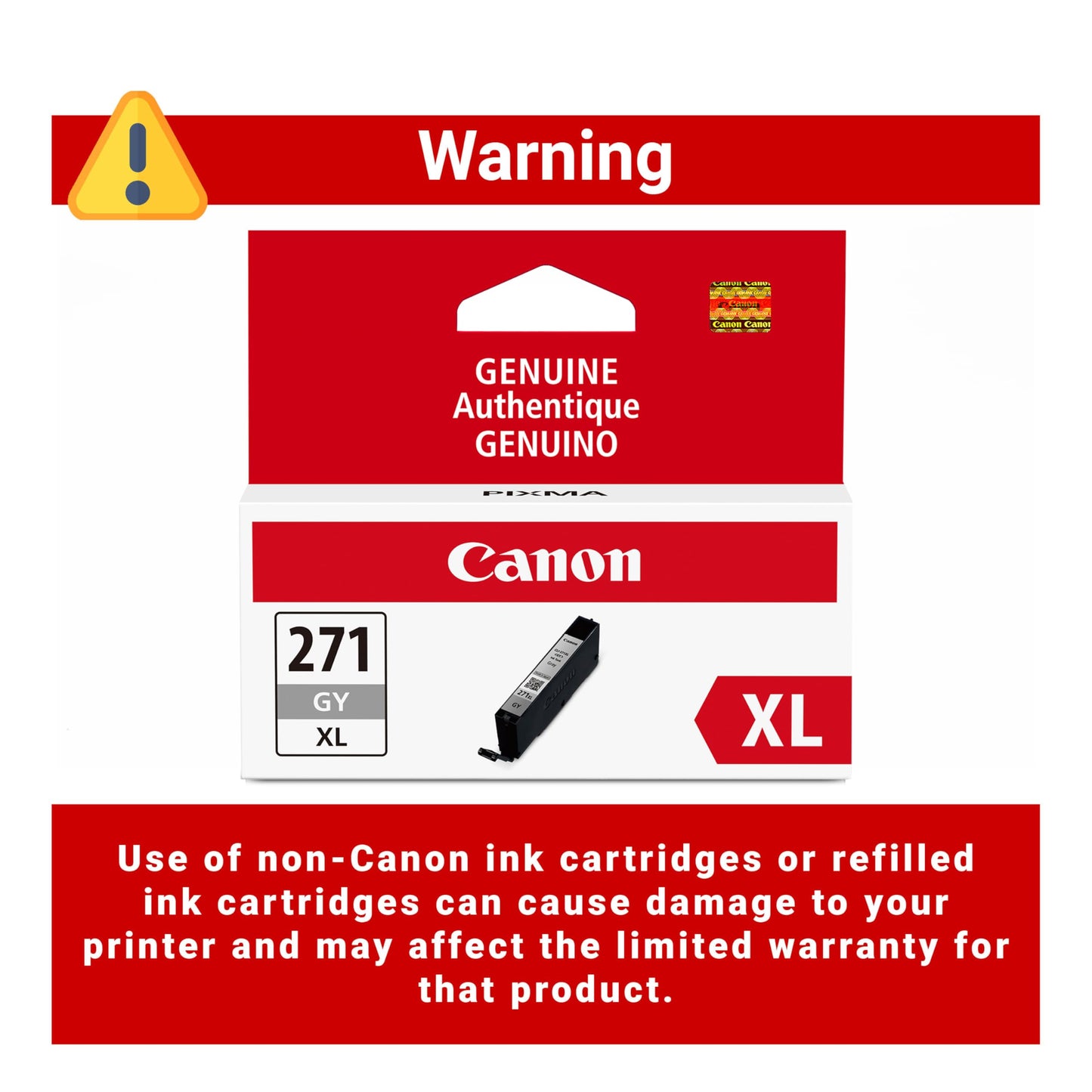Canon CLI-271XL Genuine Gray Ink Tank, Compatible with MG7720, TS8020, and TS9020 (Optional) Printers
