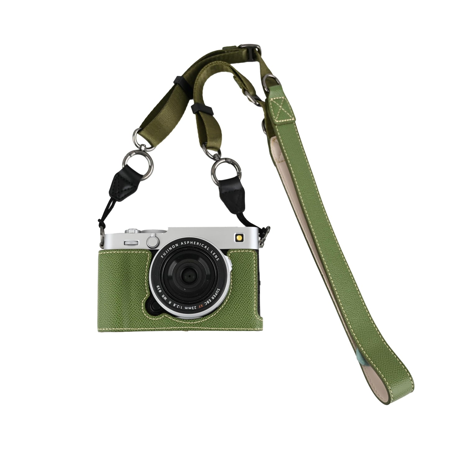 BMAOLLONGB X-E5 Case, Handmade PU Leather Half Camera Case Bag Cover Bottom Opening Version for Fujifilm X-E5 XE5 With Neck Strap Lens Cover (Green)
