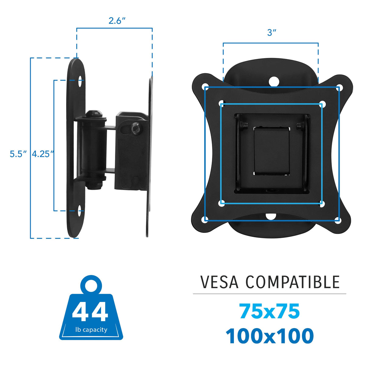 Mount-It! Small TV Wall Mount 19-32 in, Fits 24 in TVs, Tilt Swivel, 44 lb
