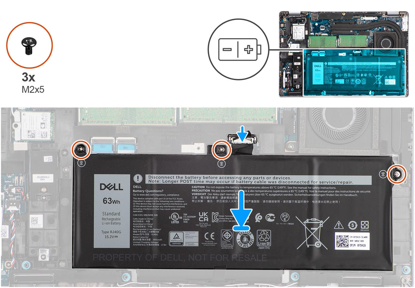 DELL RJ40G 15.2V 63Wh 4-Cell Lithum-ion Battery For DELL Latitude 5420,Latitude 5520 and Precision 3560 Series Laptop P/N: P137G P137G001 P104F