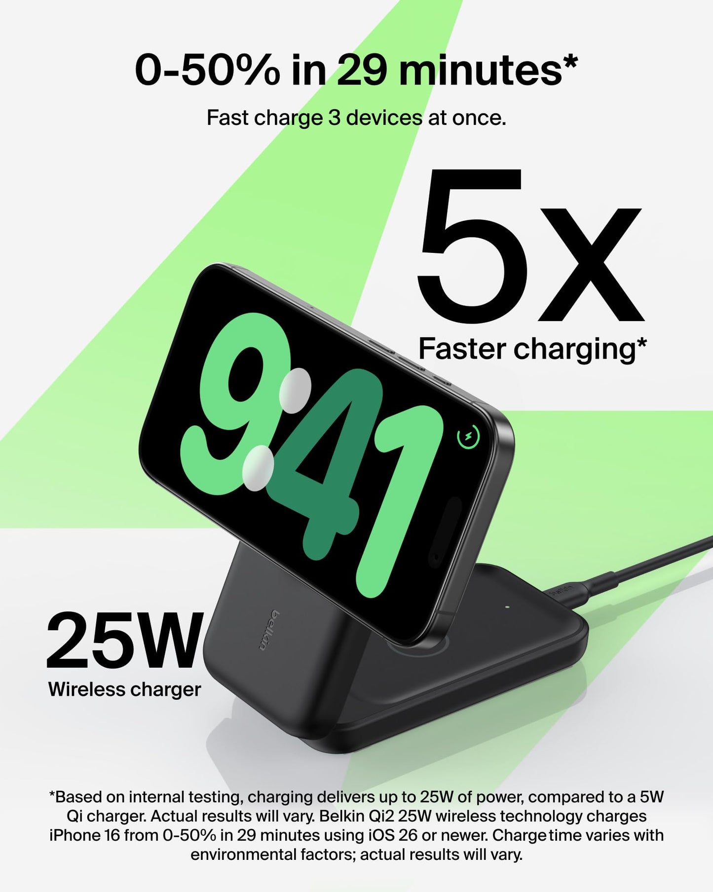 Belkin MagSafe Charger Compatible, 3-in-1 Charging Station, Qi2.2 25W Magnetic Wireless Charger Dock, Foldable Charging Stand for iPhone 17/16/15