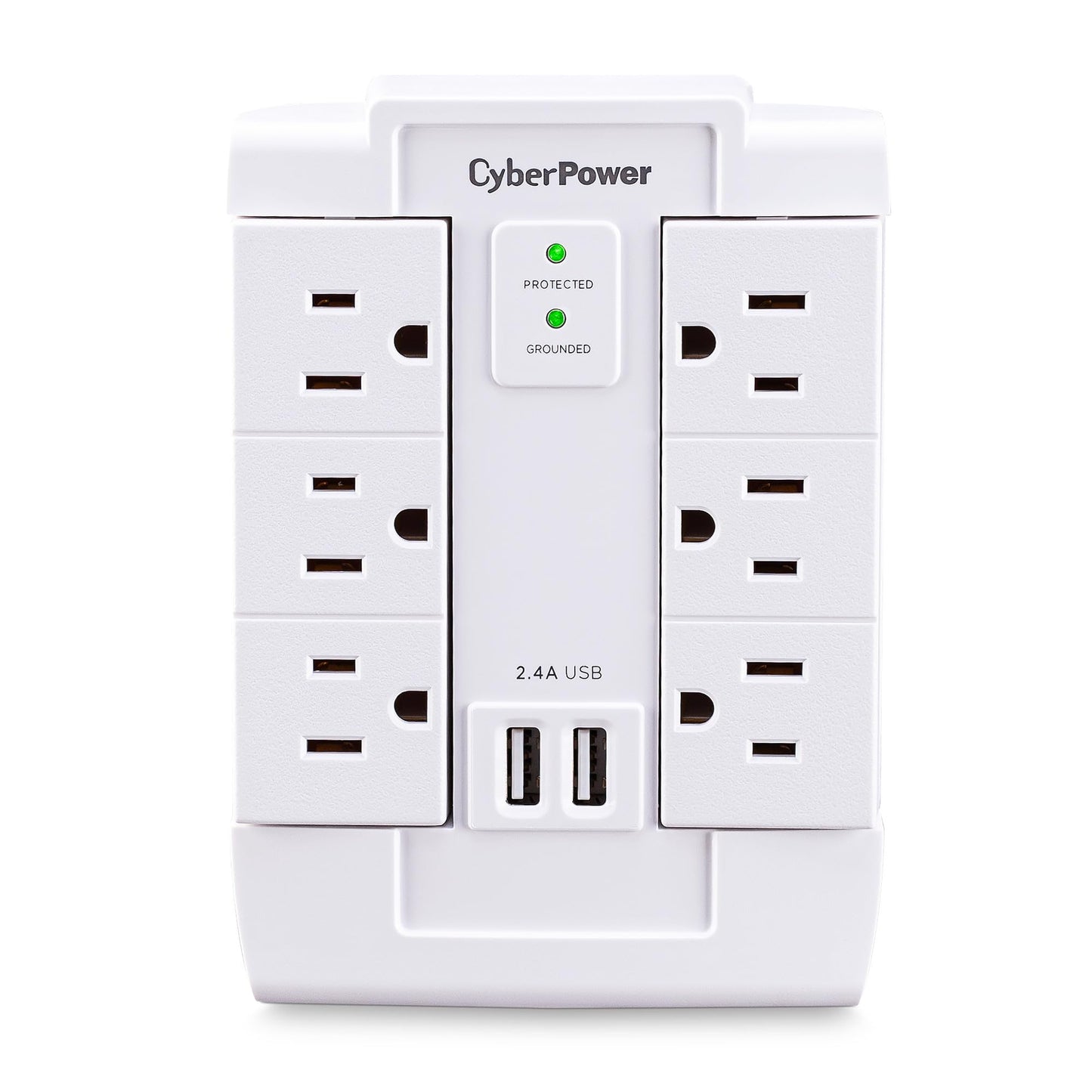 CyberPower CSP600WSURC2 Surge Protector, 1200J/125V, 6 Swivel Outlets, 2 USB Charging Ports, Wall Tap Design, White