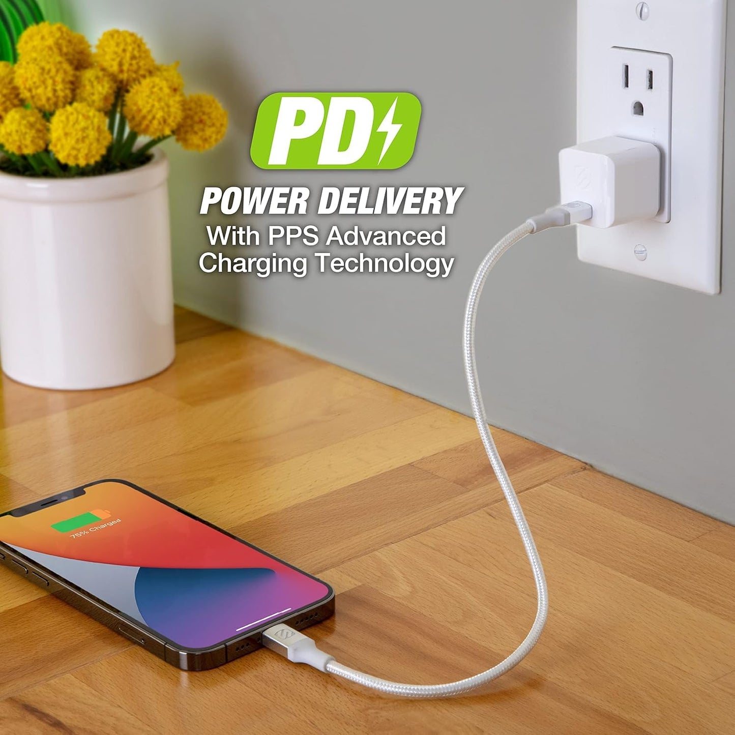 Scosche HPDC30MWT-SP Powervolt 30W USB Type-C Wall Charger Compatible with Power Delivery 3.0, 2.0, and Standard USB-C Devices, Fast Charging, White