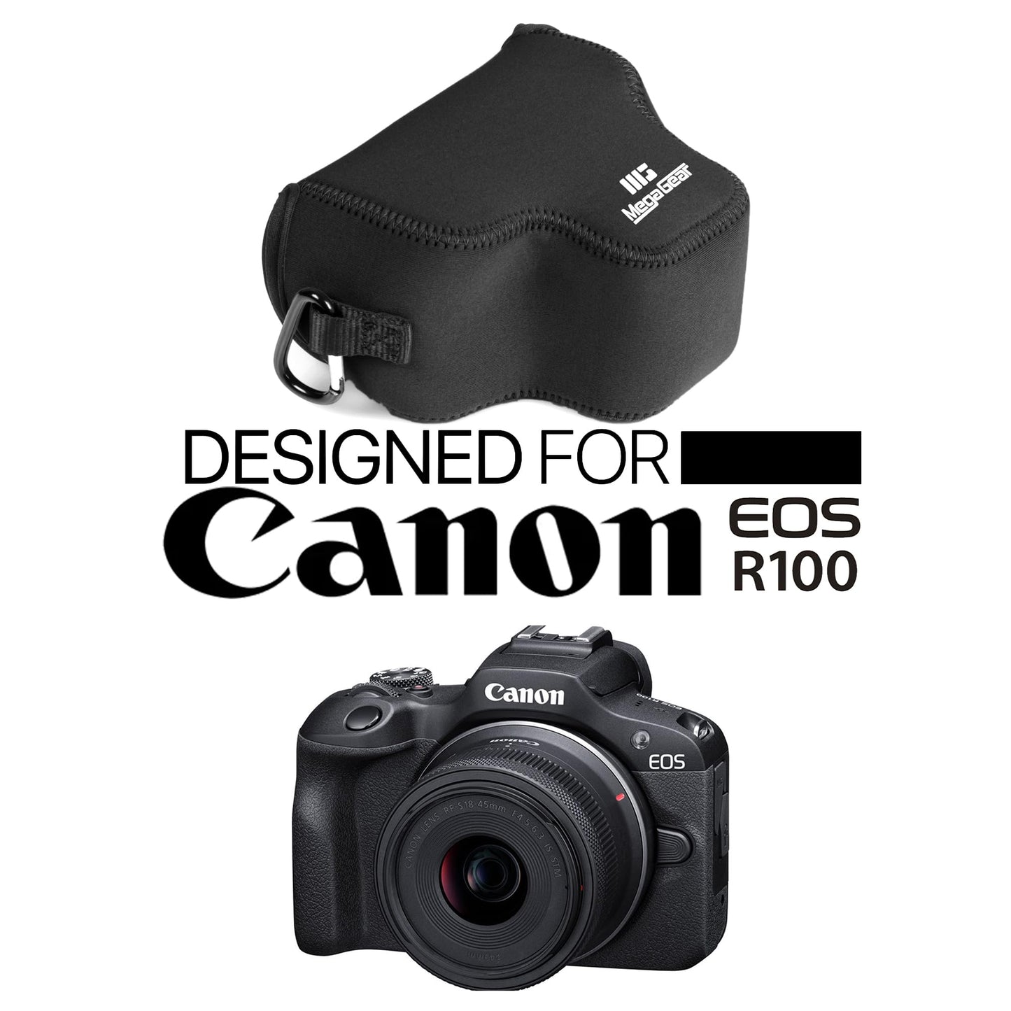 Mega Gear Neoprene Camera Case for Canon EOS R100 (18-45mm)- Stylish and Protective Digital Photography Bag - Black