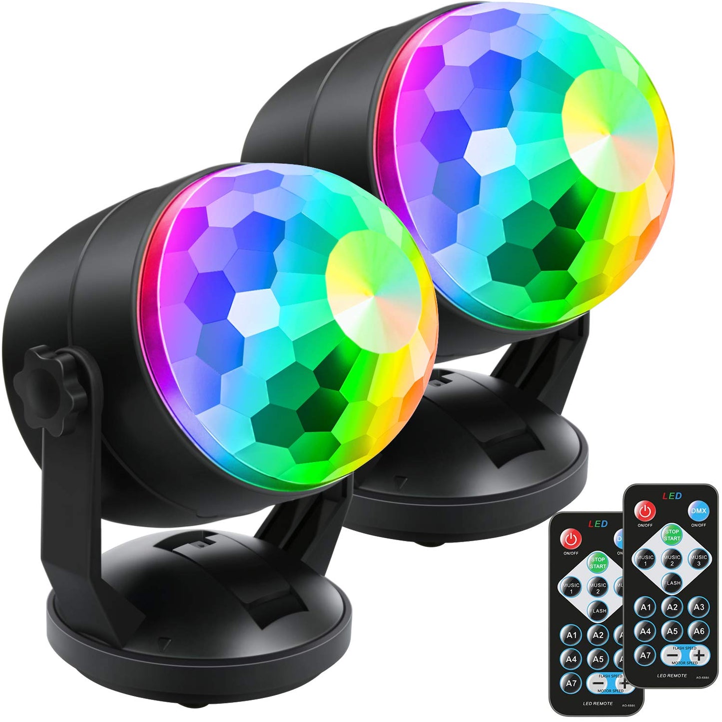 Luditek 2-Pack Portable Sound Activated Party Lights Indoor, Battery Powered/USB Dj Disco Ball Strobe Lights for Car Room, Adults Gifts, New Years Eve