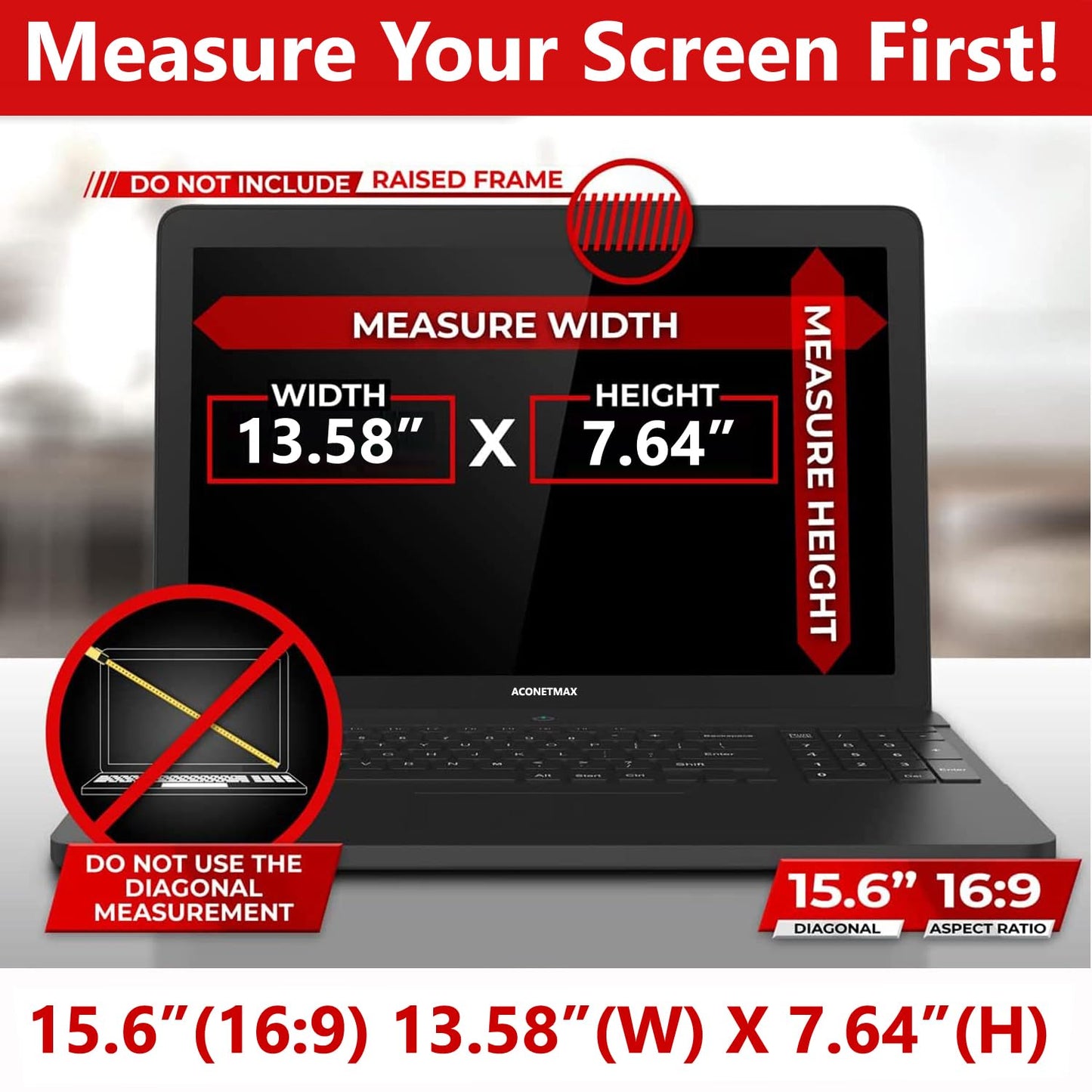 ACONETMAX 15.6 Inches Magnetic Privacy Screen Filter for Laptop 16:9 Widescreen Monitor | Computer Privacy Shield | Anti Glare & Blue Light Filter |