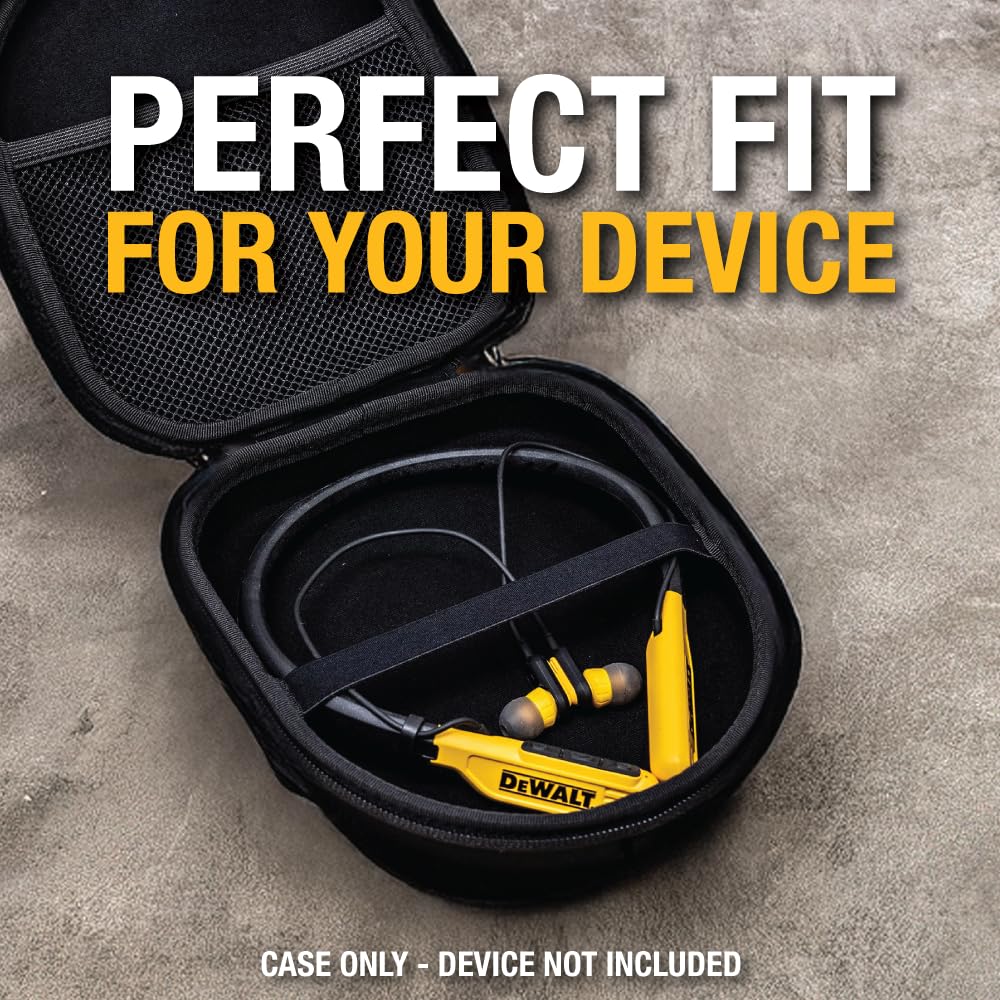 DEWALT Heavy Duty Protective Headphone Case for Neckband Earbuds, Compact Lightweight w/EVA Earphone Hard Shell Case, Headset Travel Carry Shockproof