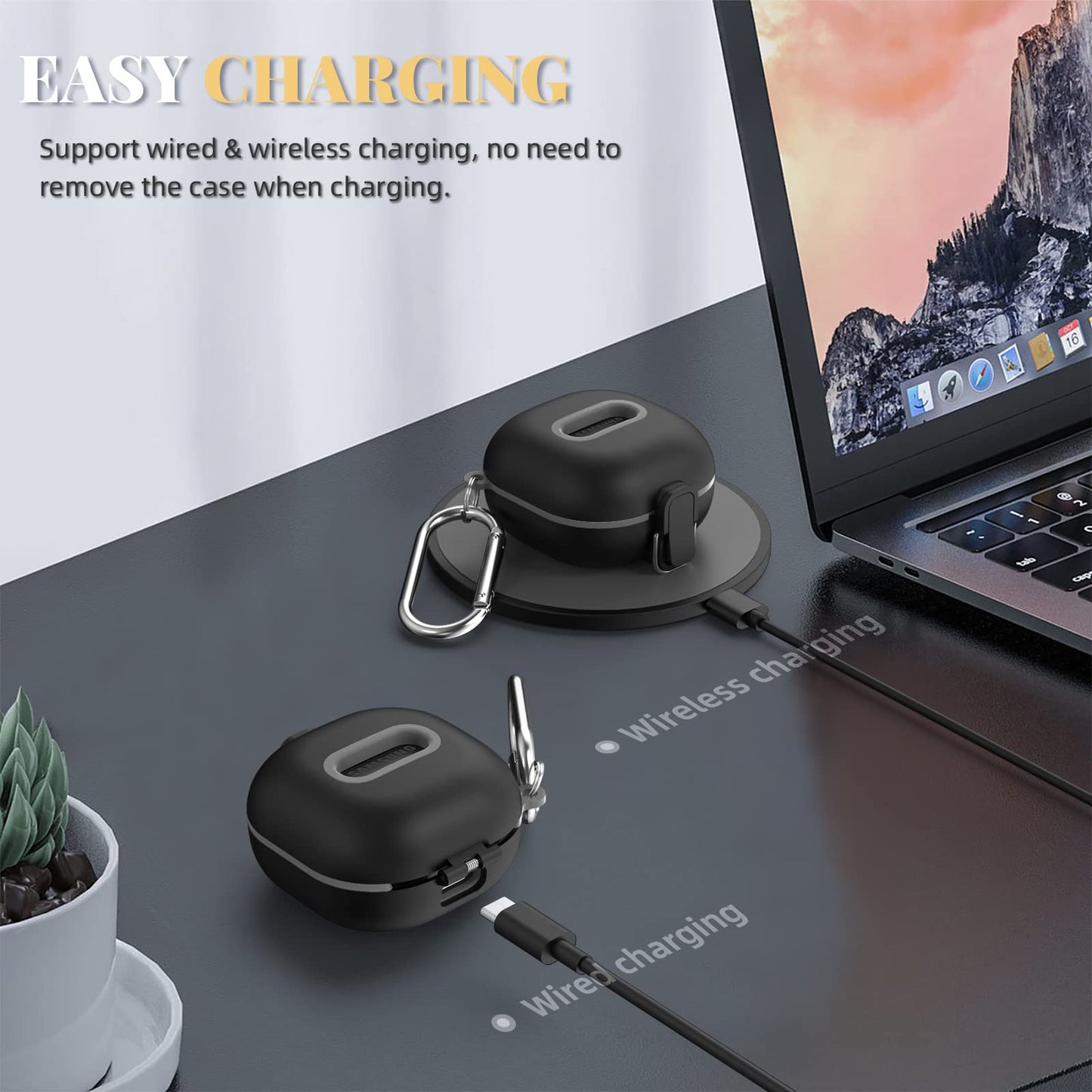Secure Lock Case for Samsung Galaxy Buds 2 Pro/ Buds 2/ Buds Pro/ Buds Live, WOFRO Shock-Absorbing Protective Cover TPU Hard Shell with Lanyard