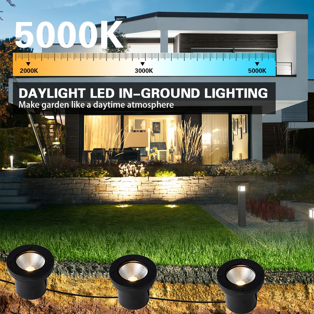 EAGLOD 12W LED Well Light, Low Voltage Landscape Ground Lights,12V-24V Outdoor In Ground Lights, IP67 Waterproof Landscape Lighting 5000K Daylight