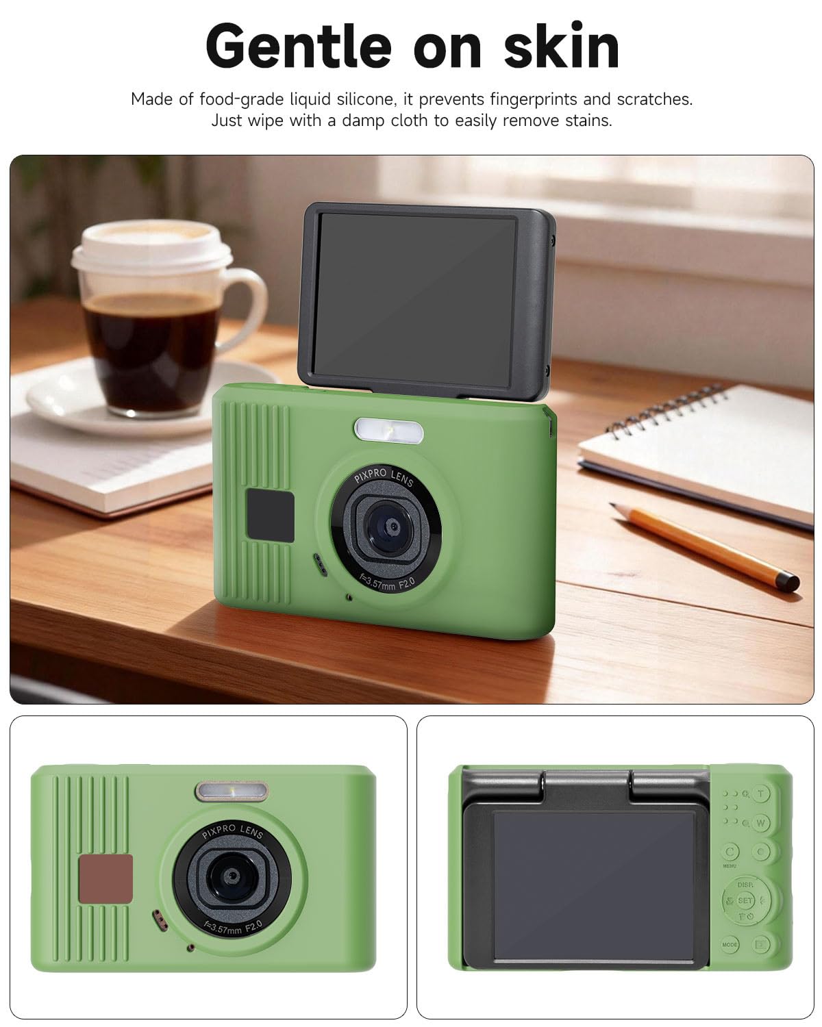 TUOOUT Silicone Protective case for Kodak Pixpro C1 Digital Cameras, with Screen Protector and Lanyard, for Kodak Pixpro C1 Accessories -(Matcha