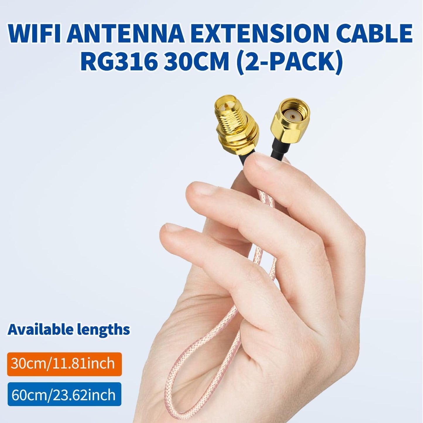 Bingfu WiFi Antenna Extension Cable (2-Pack) RP-SMA Male to RP-SMA Female Bulkhead Mount RG316 Cale 30cm 12 inch for WiFi Router Security IP Camera
