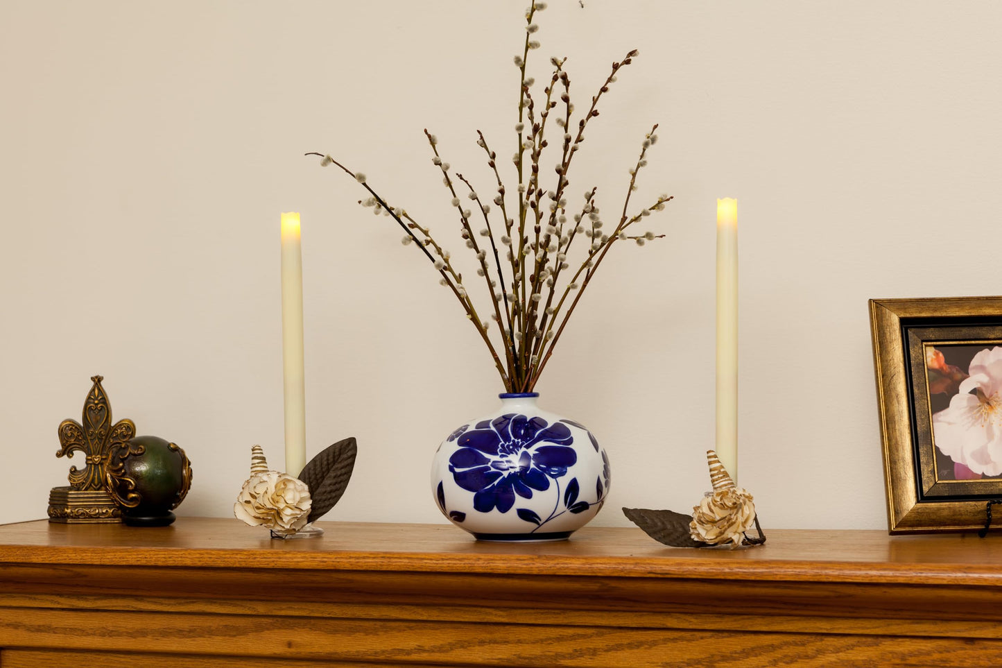 Pacific Accents Flickering Flameless Taper Candle - 9 Inches Ivory Real Wax Taper Candles with 6 Hour Timer - Battery Operated Candles with Electric