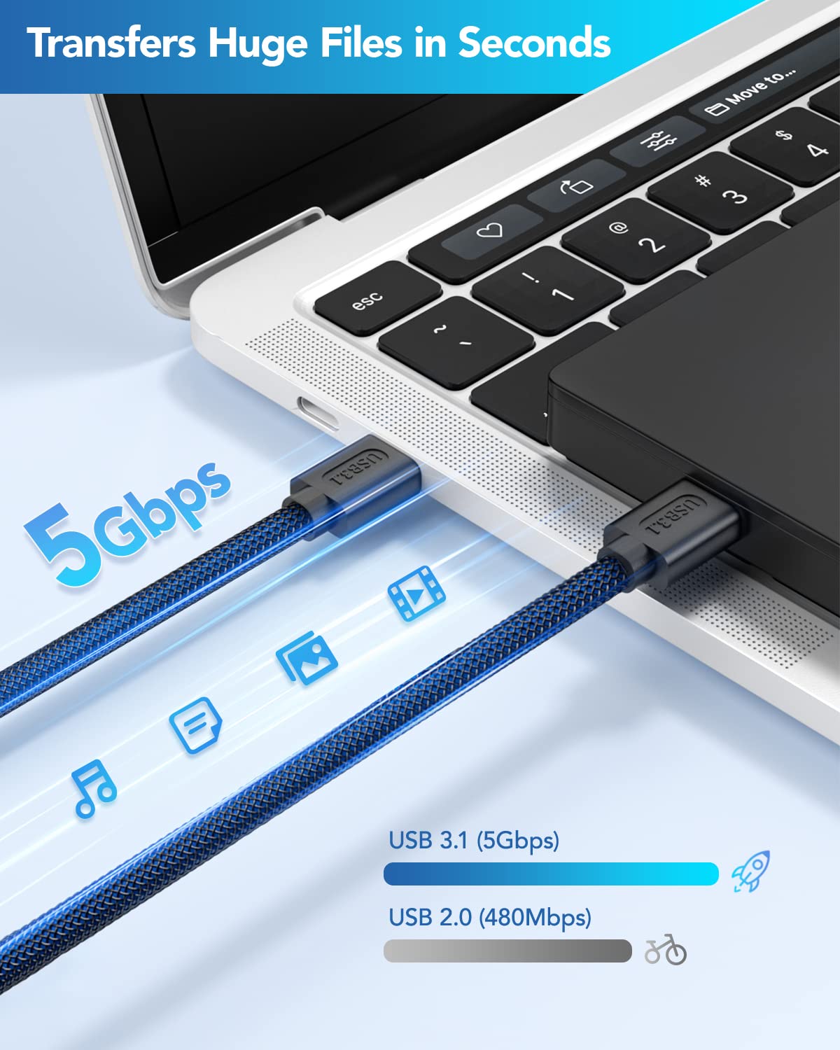 ANDTOBO USB 3.0 A to A, 3.3 FT, Male to Male Cable Double End USB Cord Compatible with Hard Drive Enclosures DVD Player Laptop Cooler - Blue