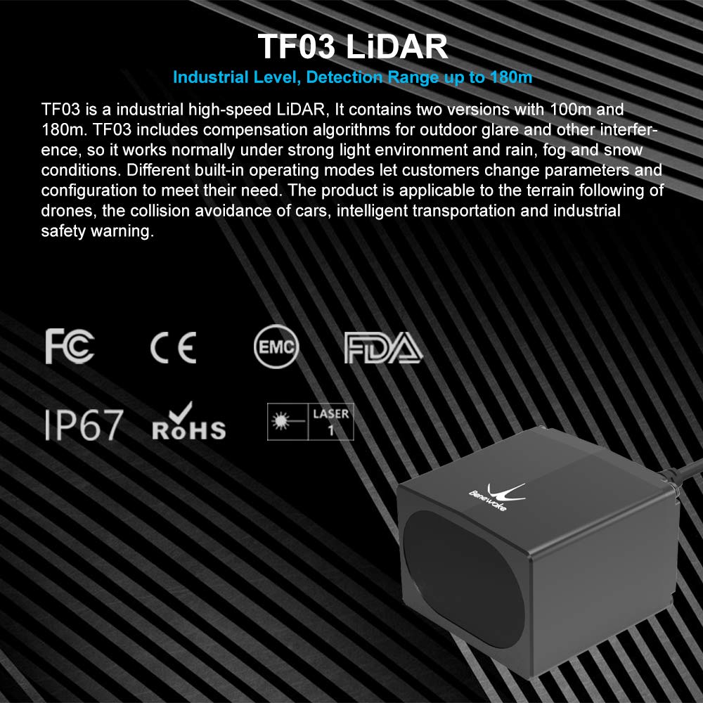 TF03-100 Industrial High-Speed Lidar Sensor IP67 100m Long-Range Distance Single-Point Ranging Finder Module UART / I2C Compatible with Pixhawk