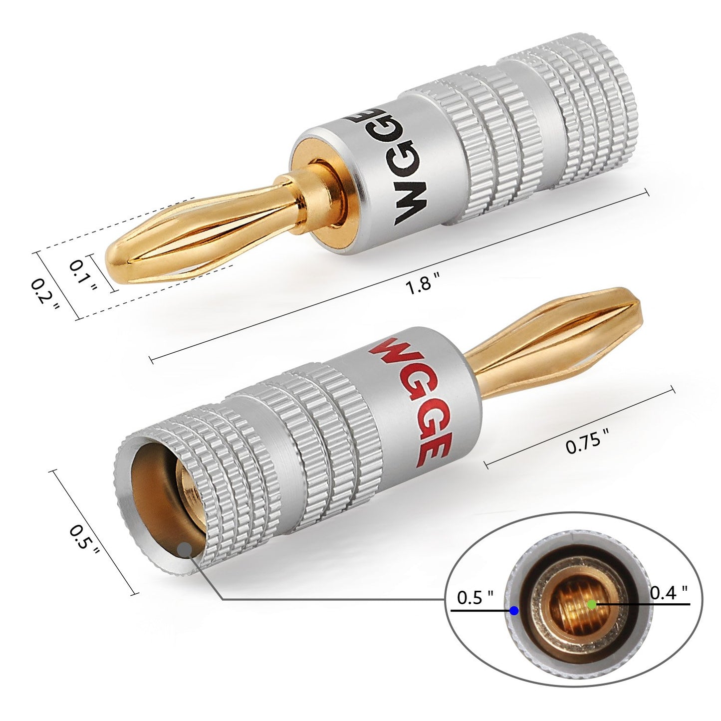 WGGE WG-009 Banana Plugs Audio Jack Connector, 24k Gold Dual Screw Lock Speaker Connector for Speaker Wire, Wall Plate, Home Theater, Audio/Video