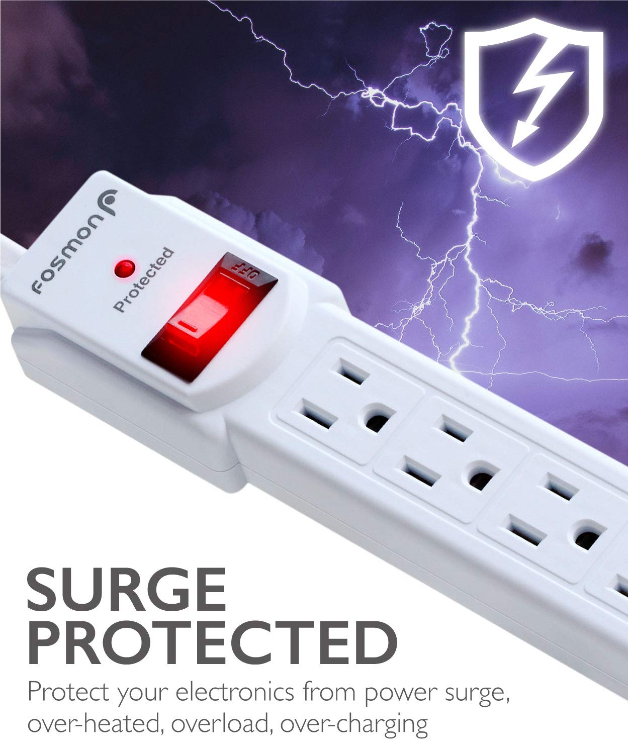 Fosmon 4 Outlet Small Surge Protector Power Strip - 3Ft Short Power Strip with Short Extension Cord & Flat Plug, 1875W, 490 Joules 4 Multi Plug Wall